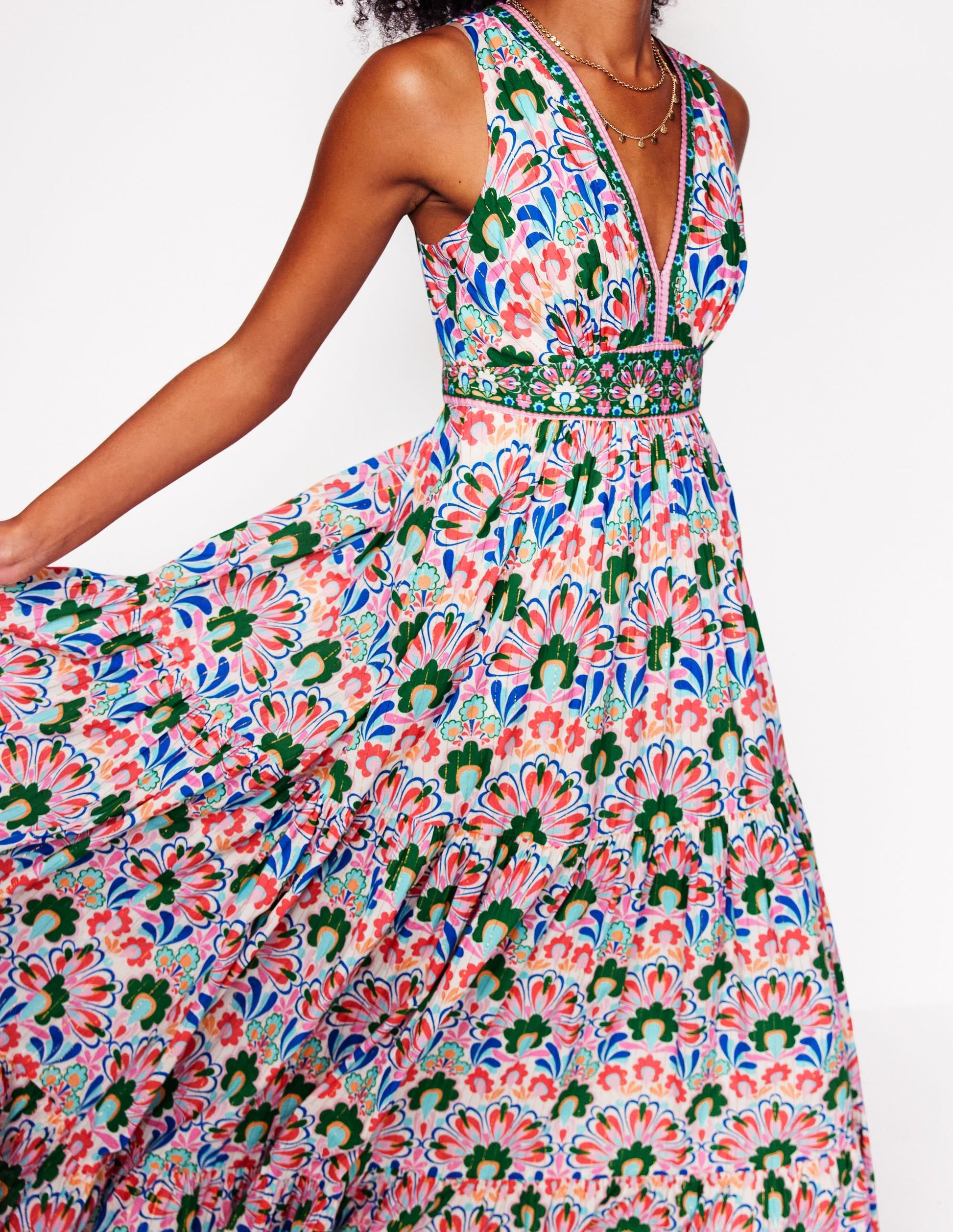 Serena Cotton Tie Maxi Dress-Multi, Decorative Dandelion-2