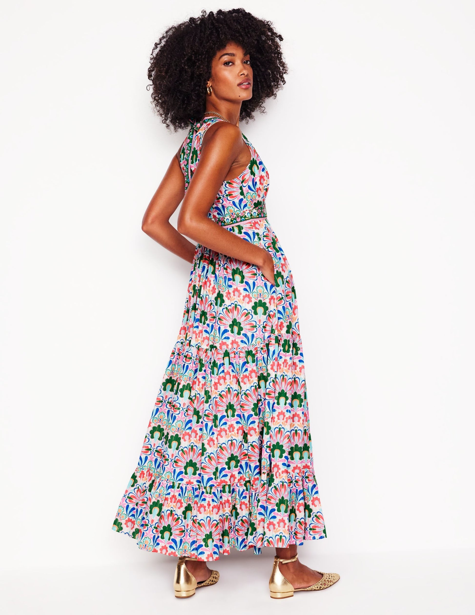 Serena Cotton Tie Maxi Dress-Multi, Decorative Dandelion-3