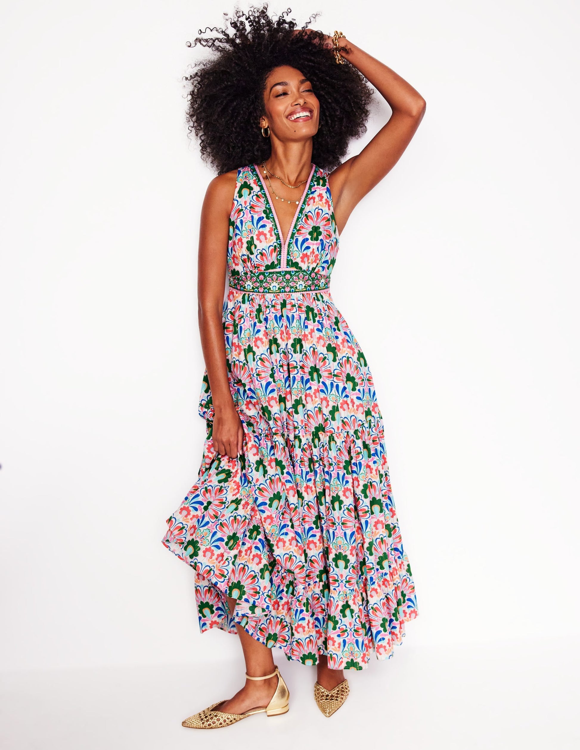 Serena Cotton Tie Maxi Dress-Multi, Decorative Dandelion-4