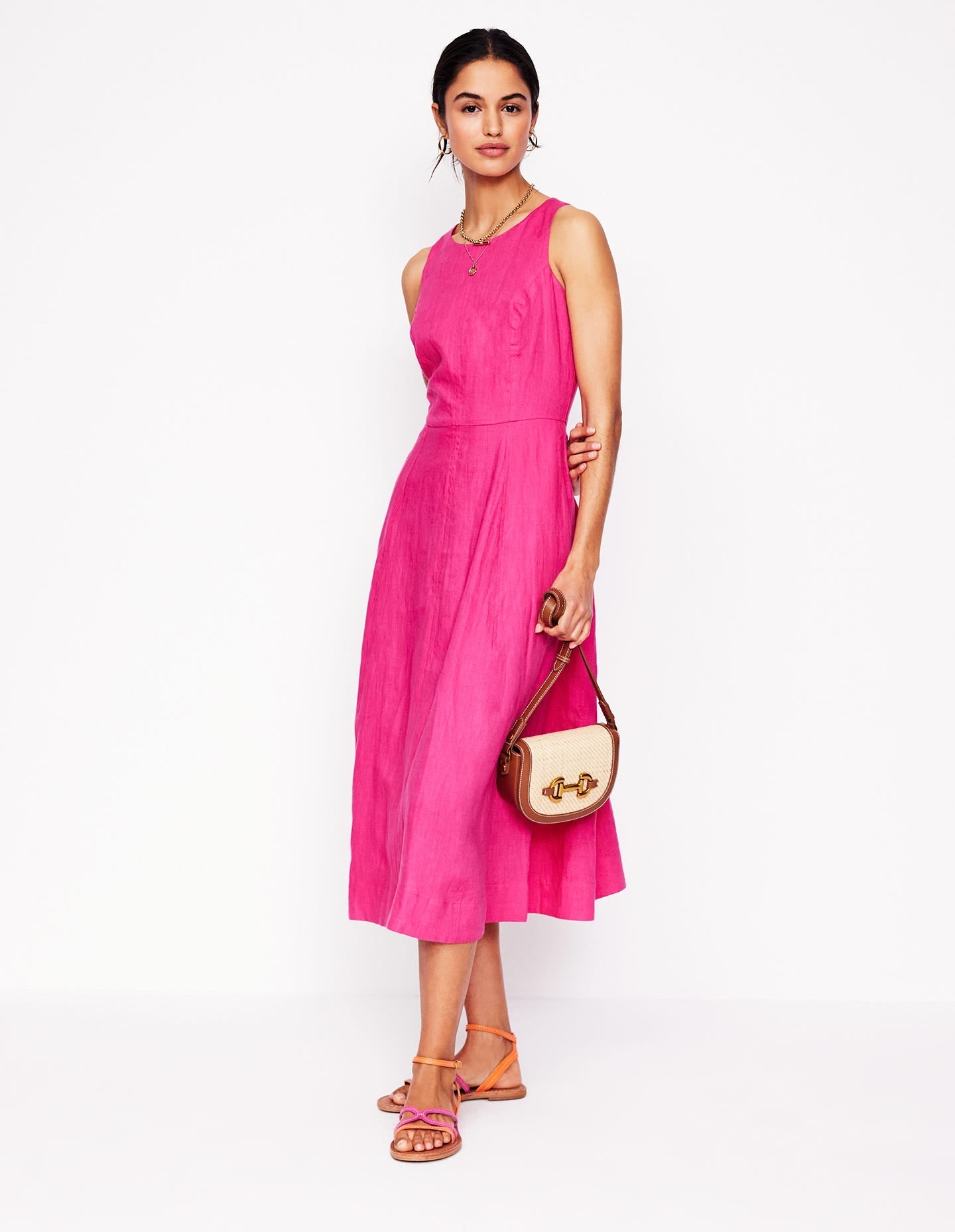 Carla Linen Midi Dress-Pink Peony-2