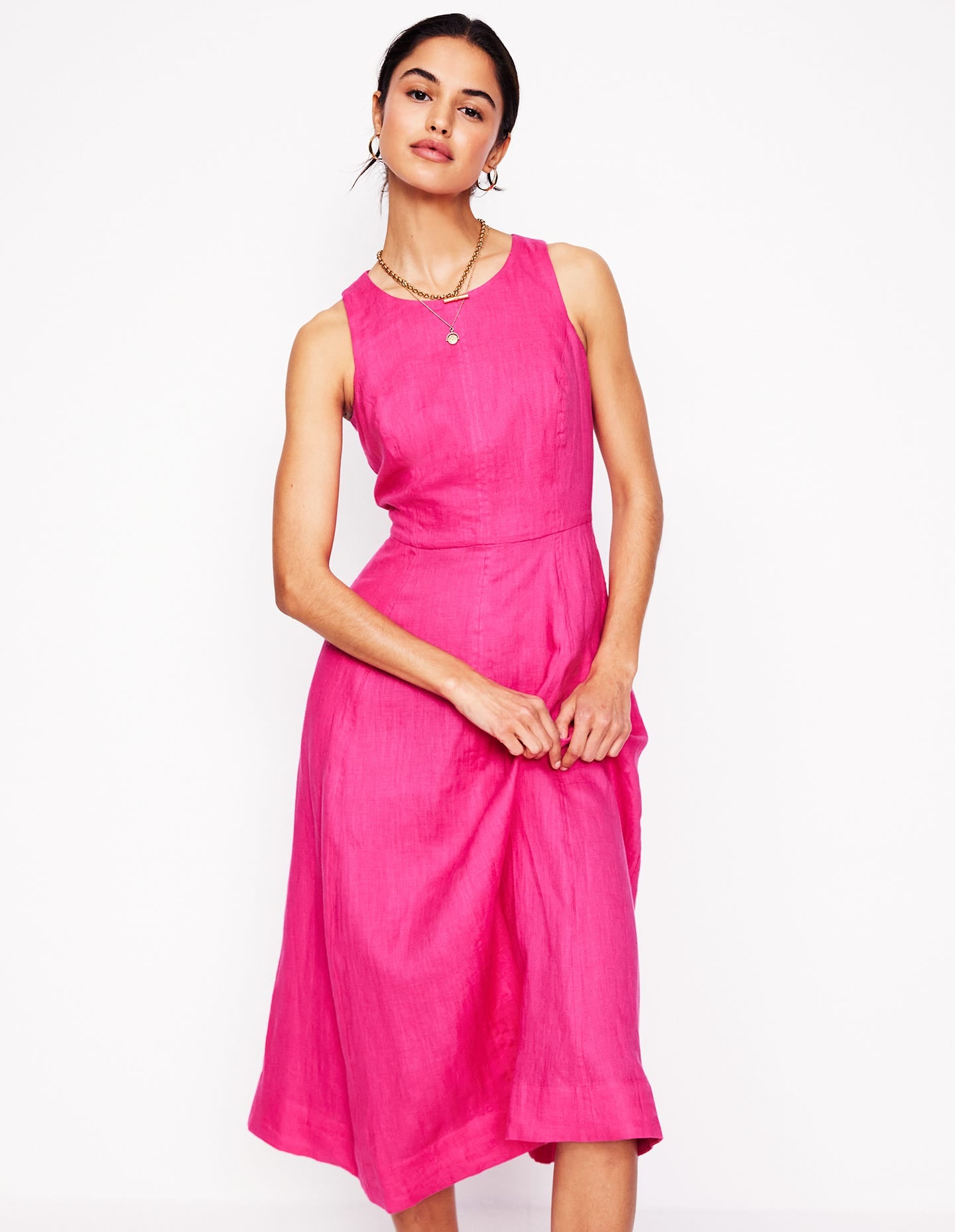 Carla Linen Midi Dress-Pink Peony-5