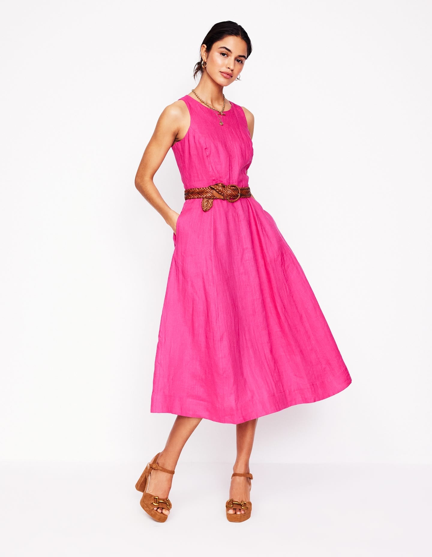 Carla Linen Midi Dress-Pink Peony-7