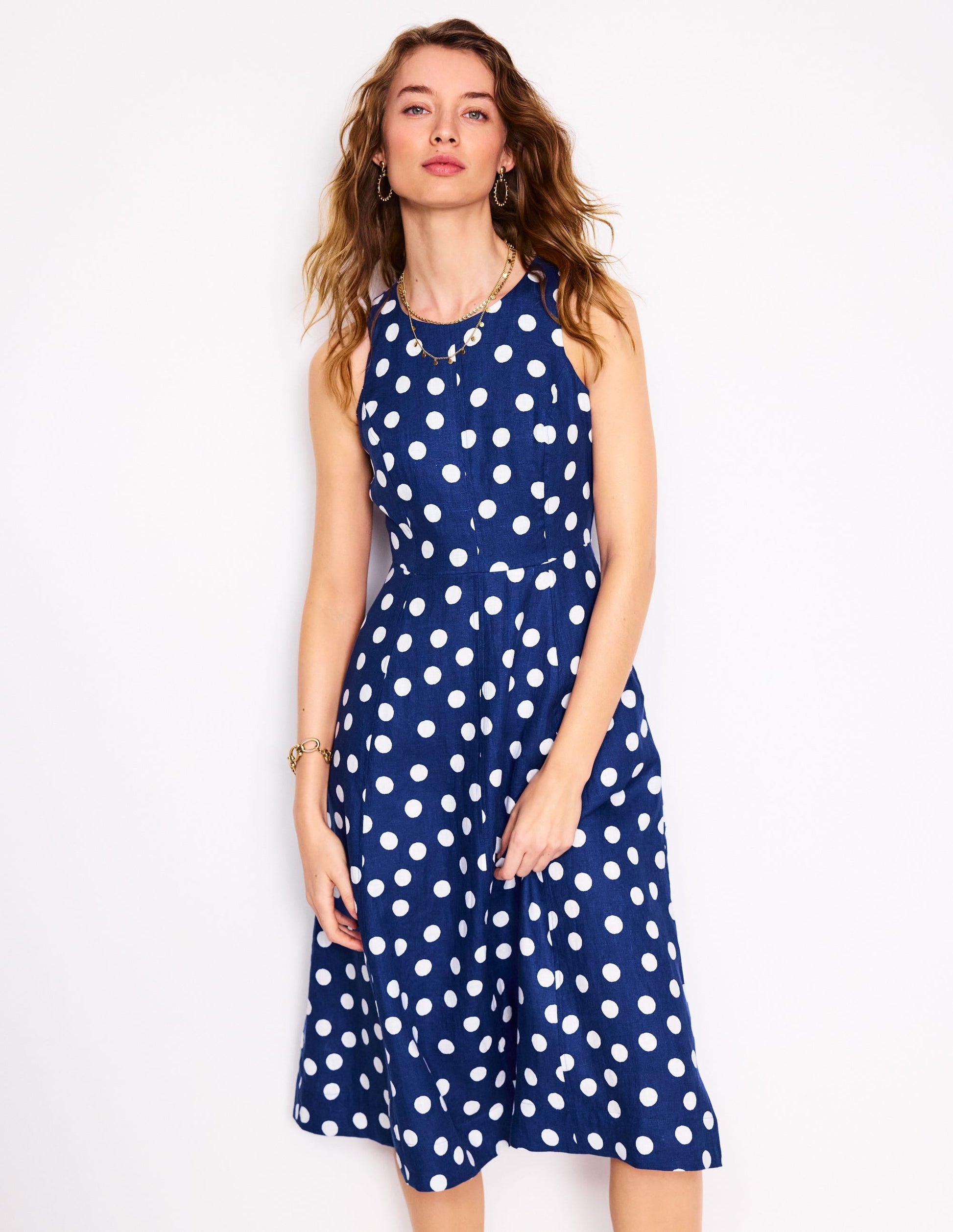 Carla Linen Midi Dress-Starboard Blue, Painted Dot-1