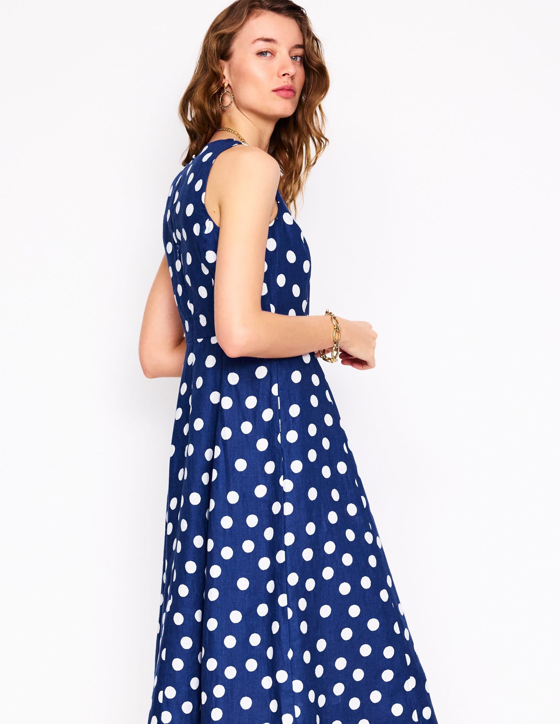 Carla Linen Midi Dress-Starboard Blue, Painted Dot-3
