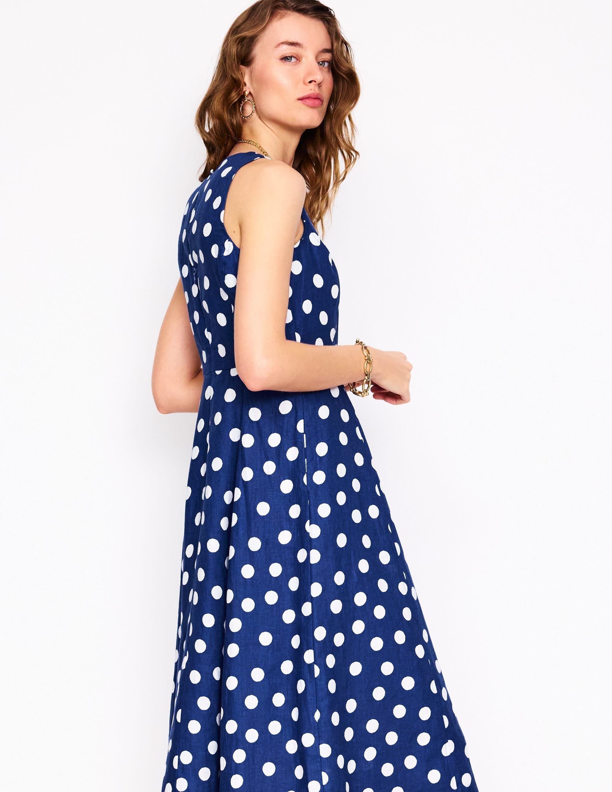 Carla Linen Midi Dress-Starboard Blue, Painted Dot - Image 3