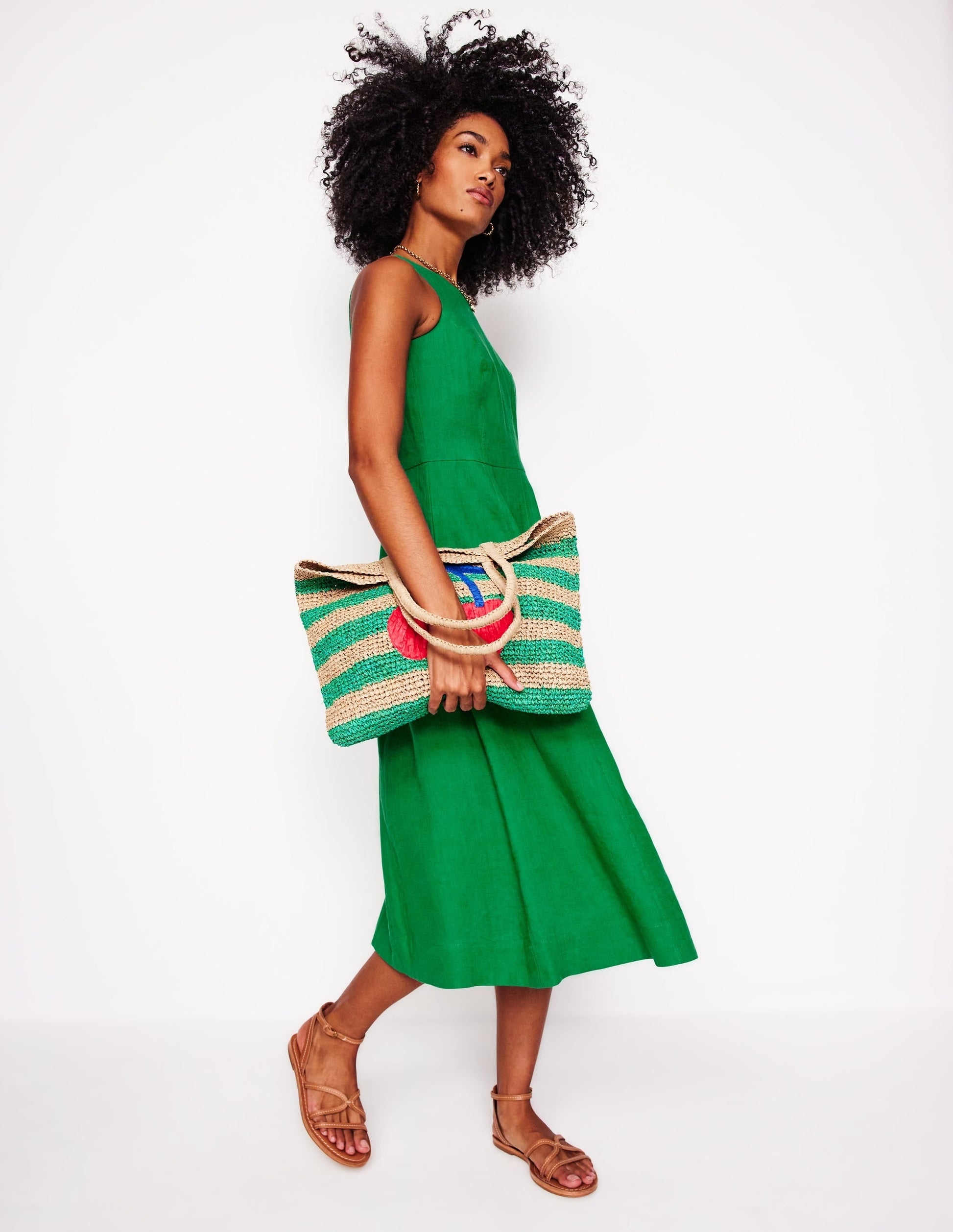 Carla Linen Midi Dress-Rich Emerald-1