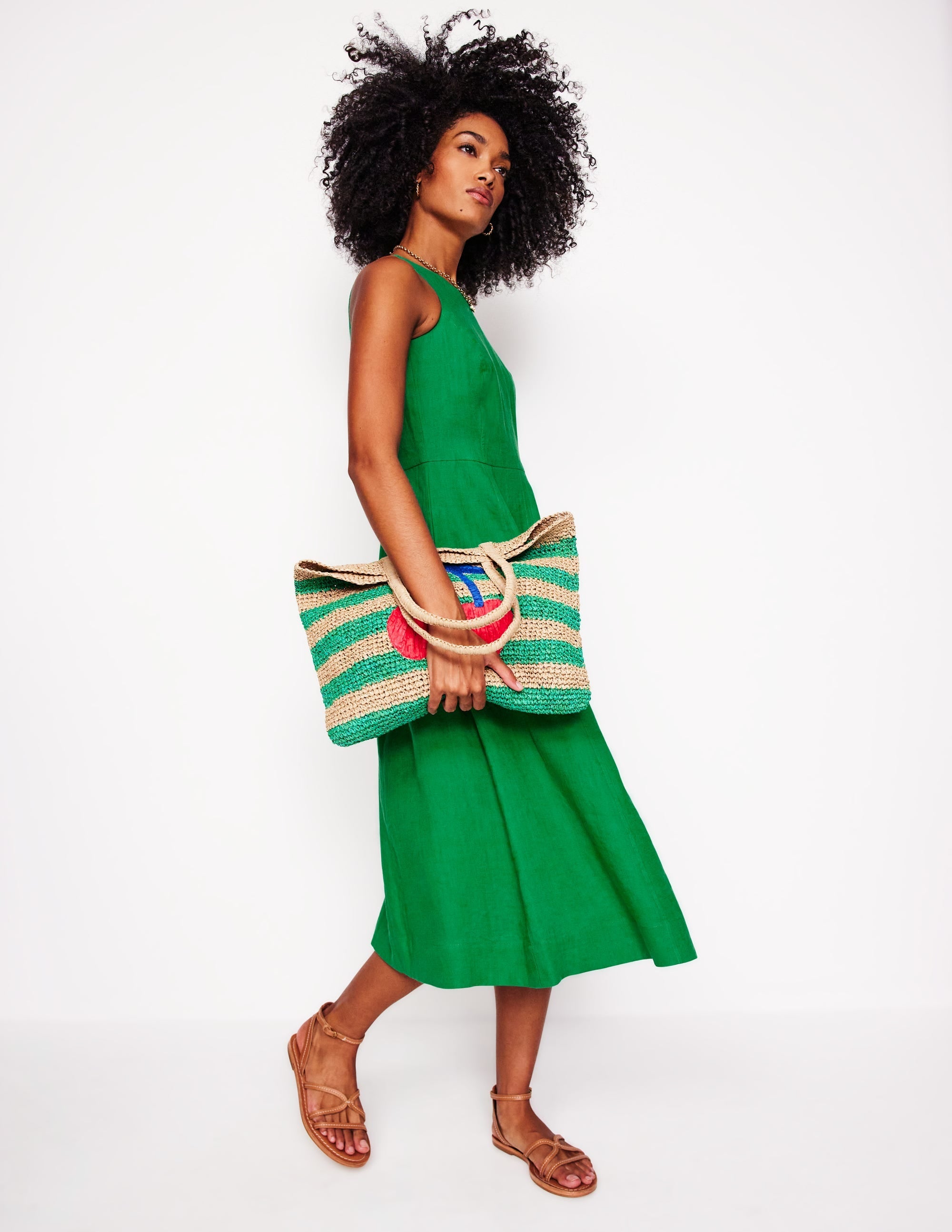 Carla Linen Midi Dress-Rich Emerald - Image 1