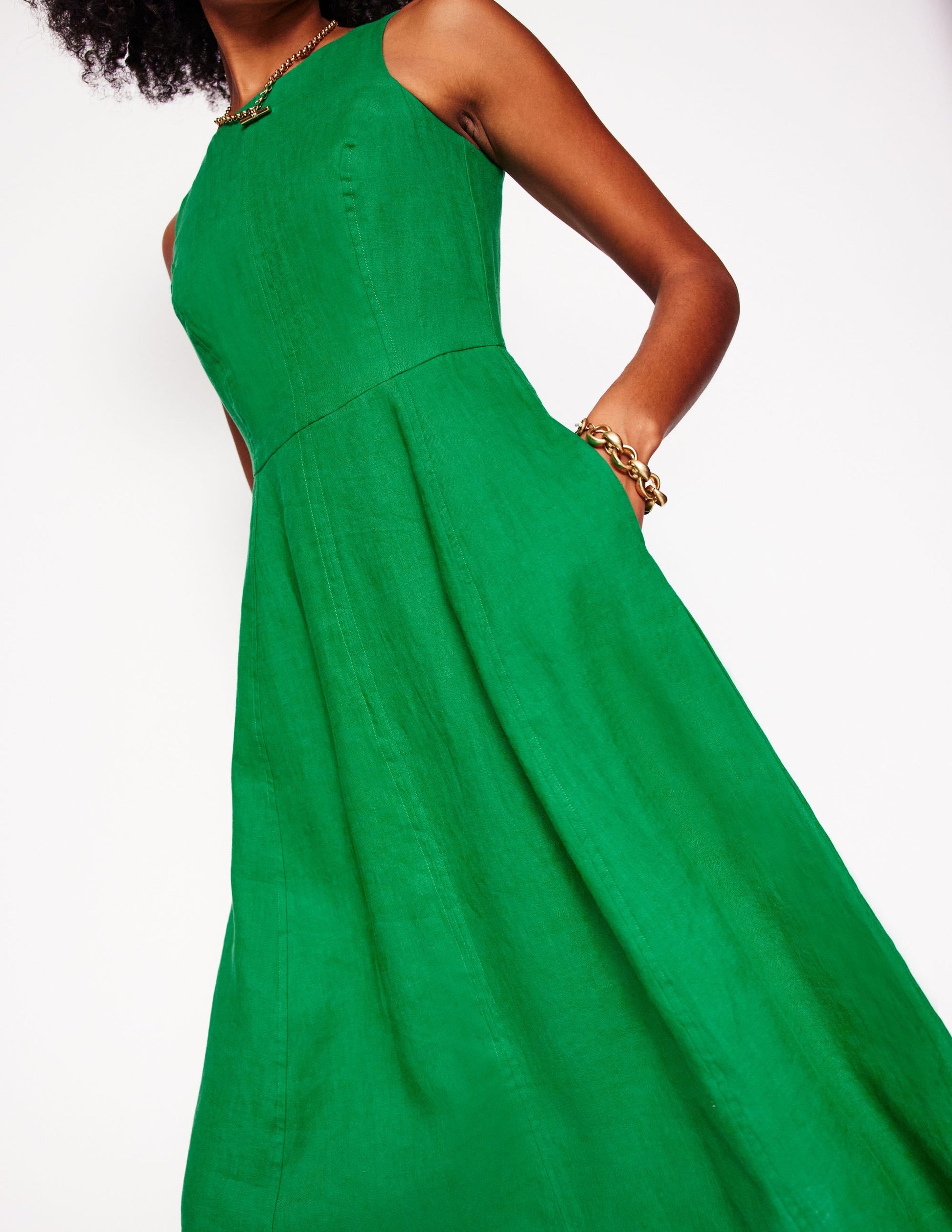 Carla Linen Midi Dress-Rich Emerald-2