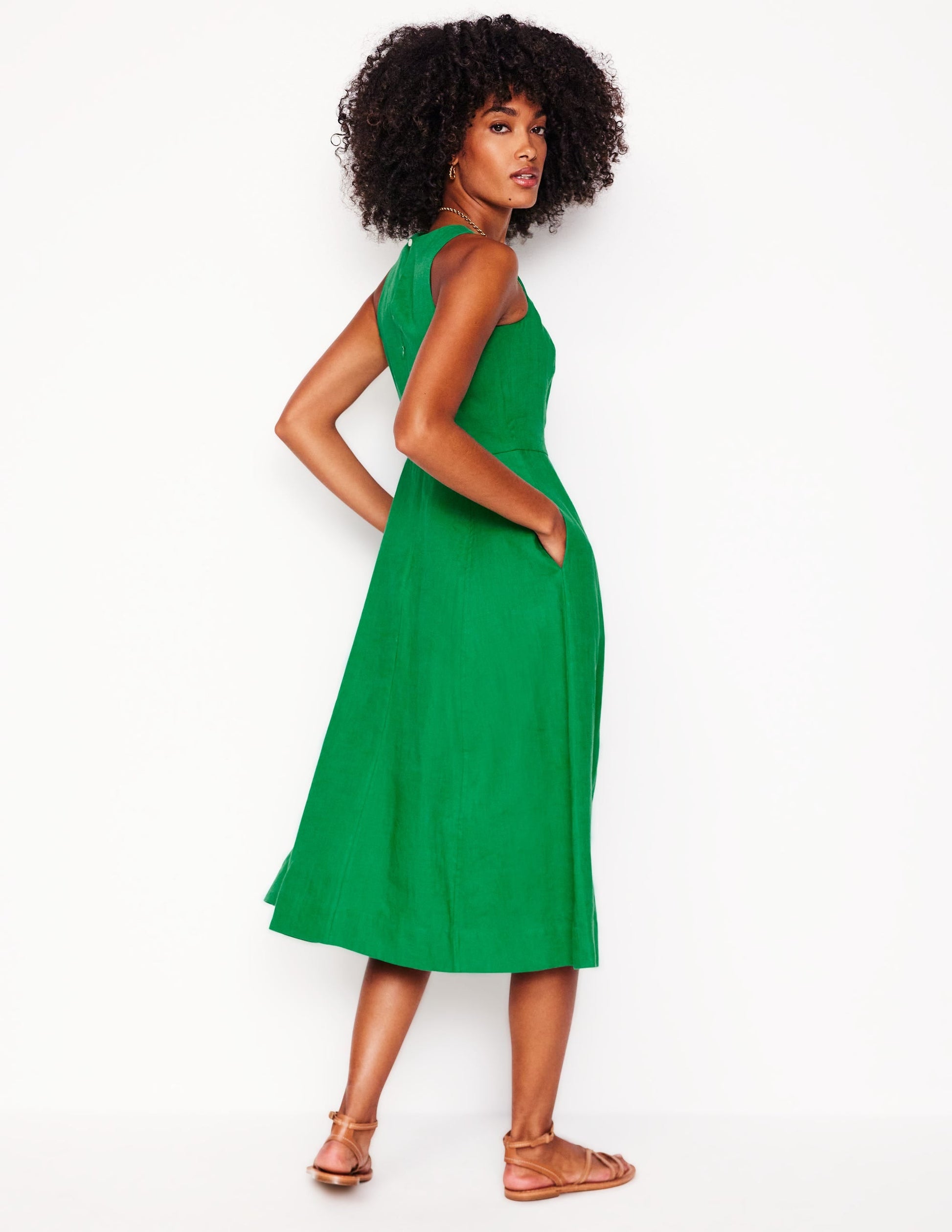 Carla Linen Midi Dress-Rich Emerald-3