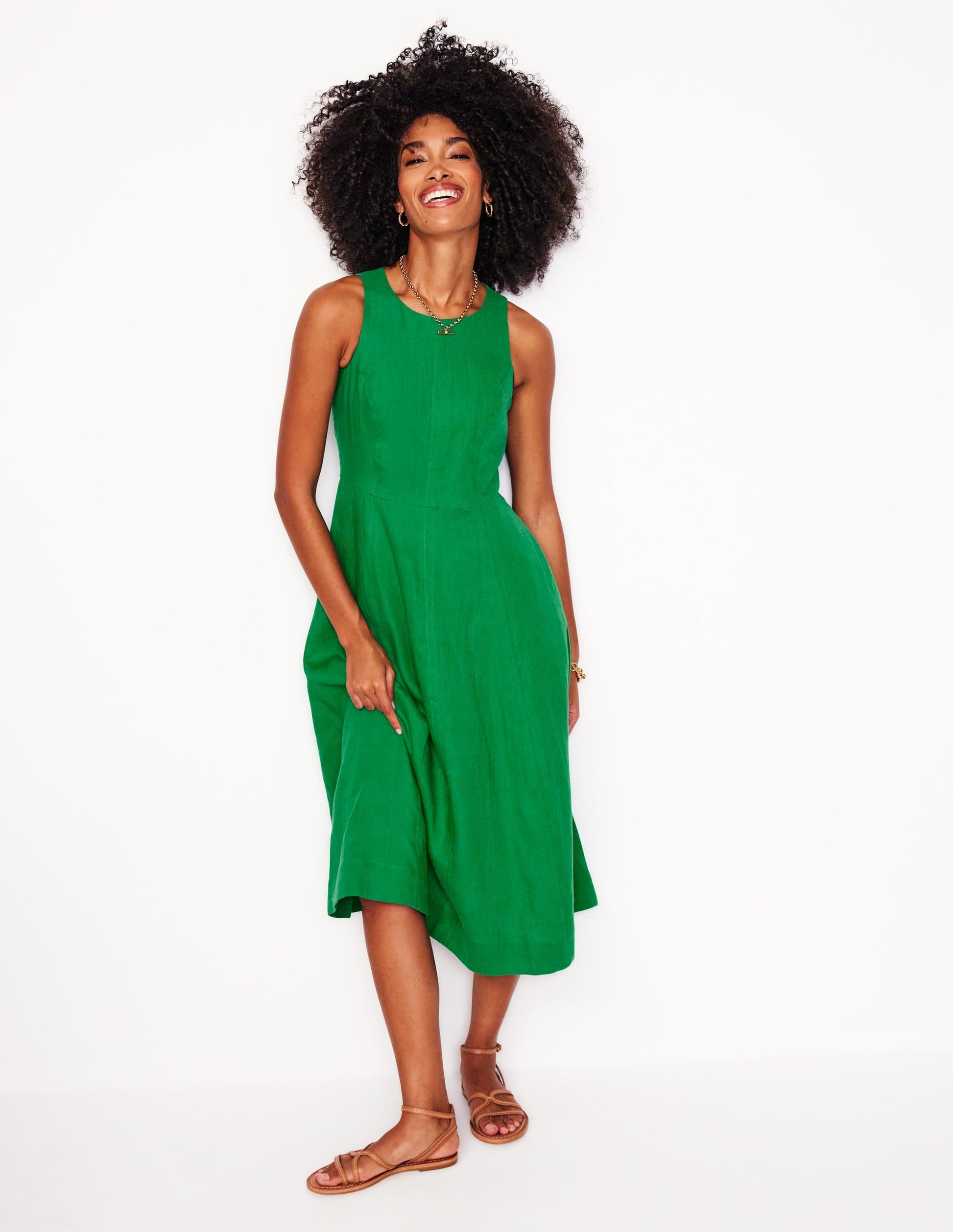 Carla Linen Midi Dress-Rich Emerald-4