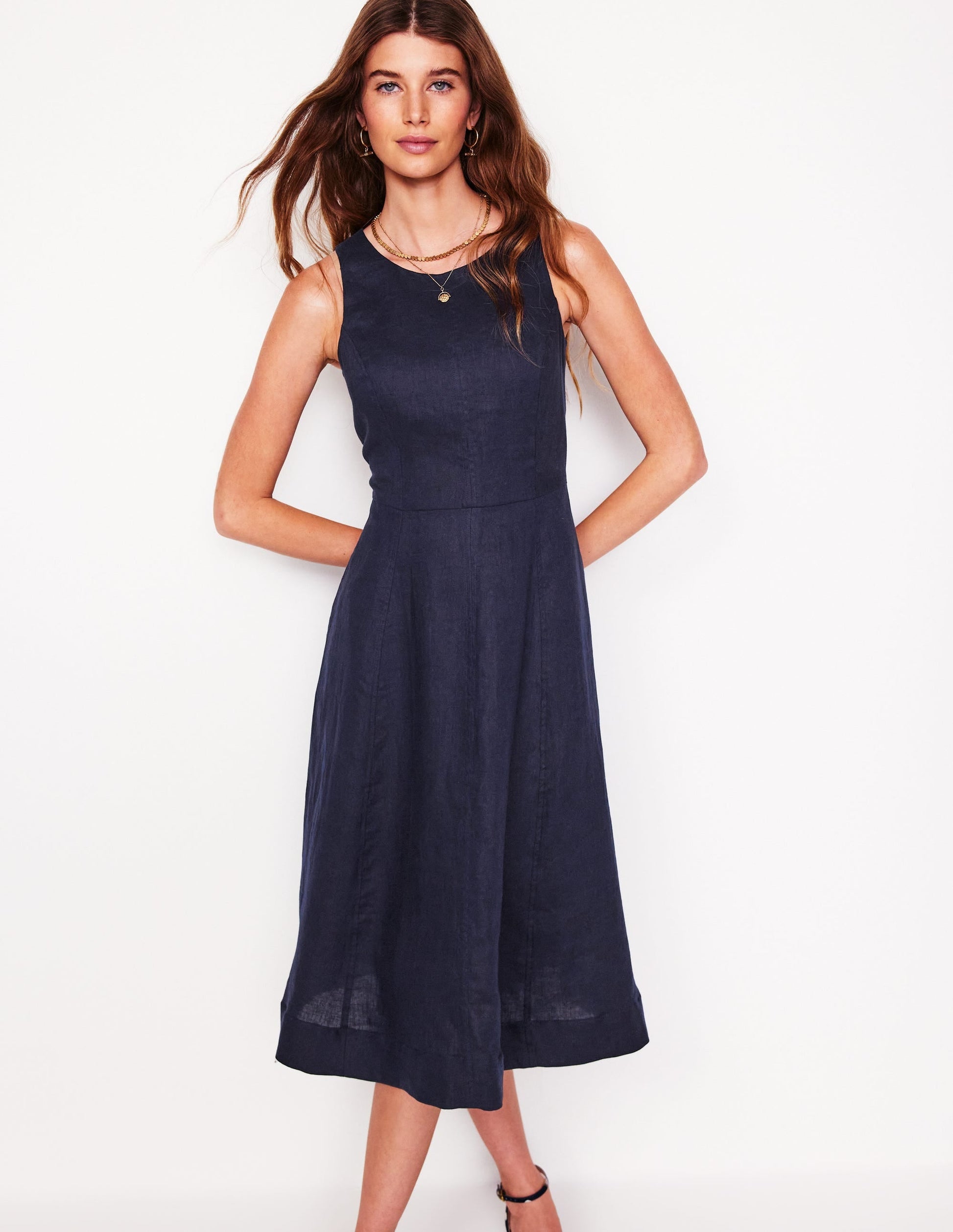 Carla Linen Midi Dress-Navy-1