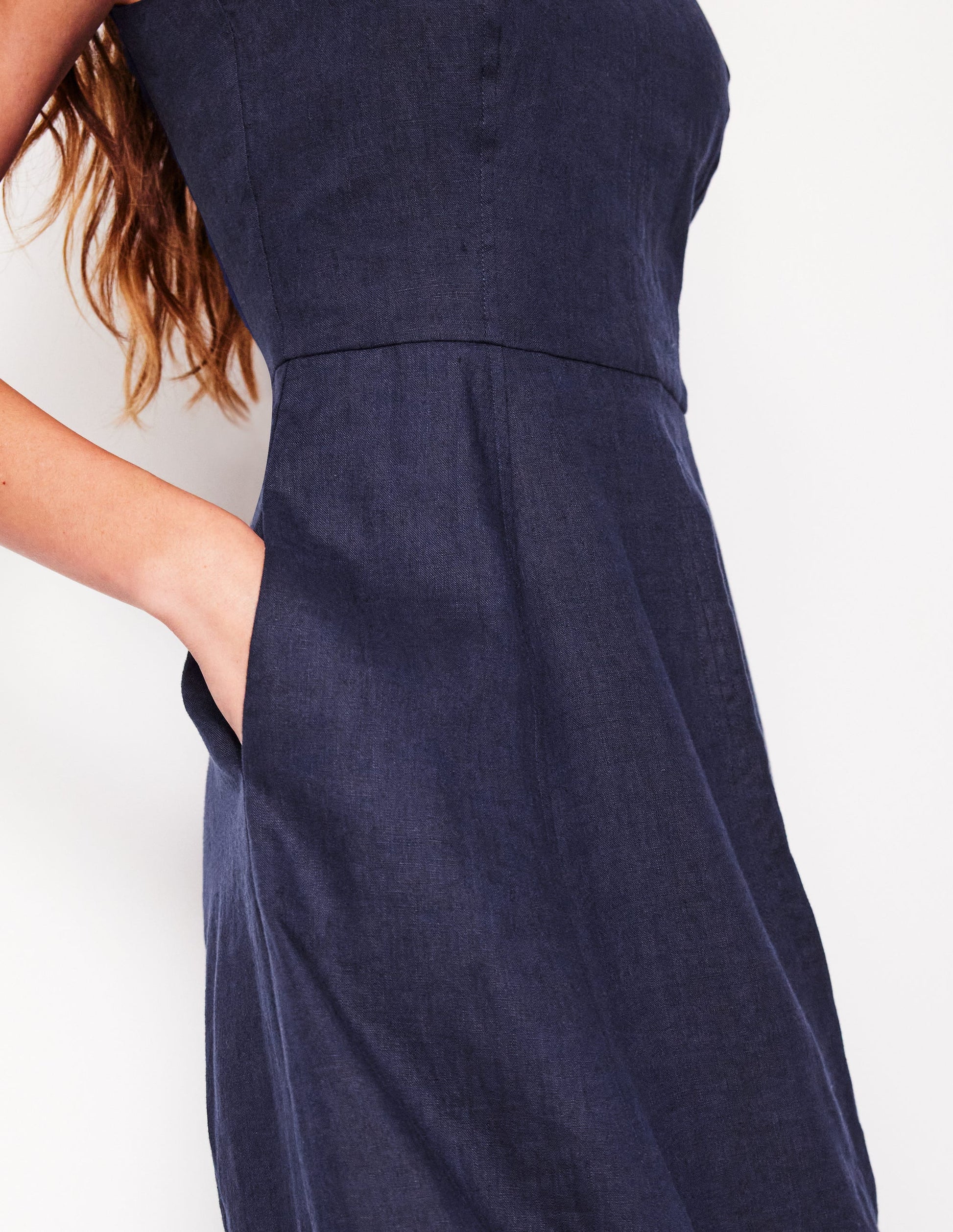 Carla Linen Midi Dress-Navy-2