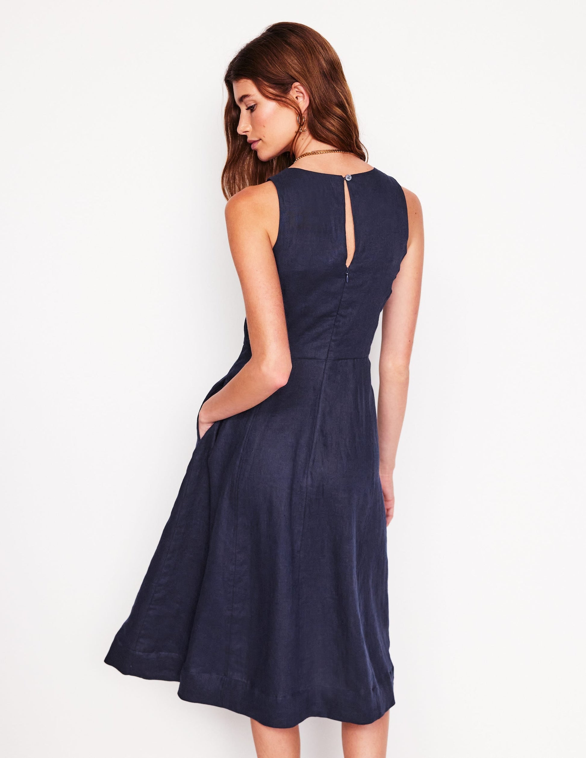 Carla Linen Midi Dress-Navy-3