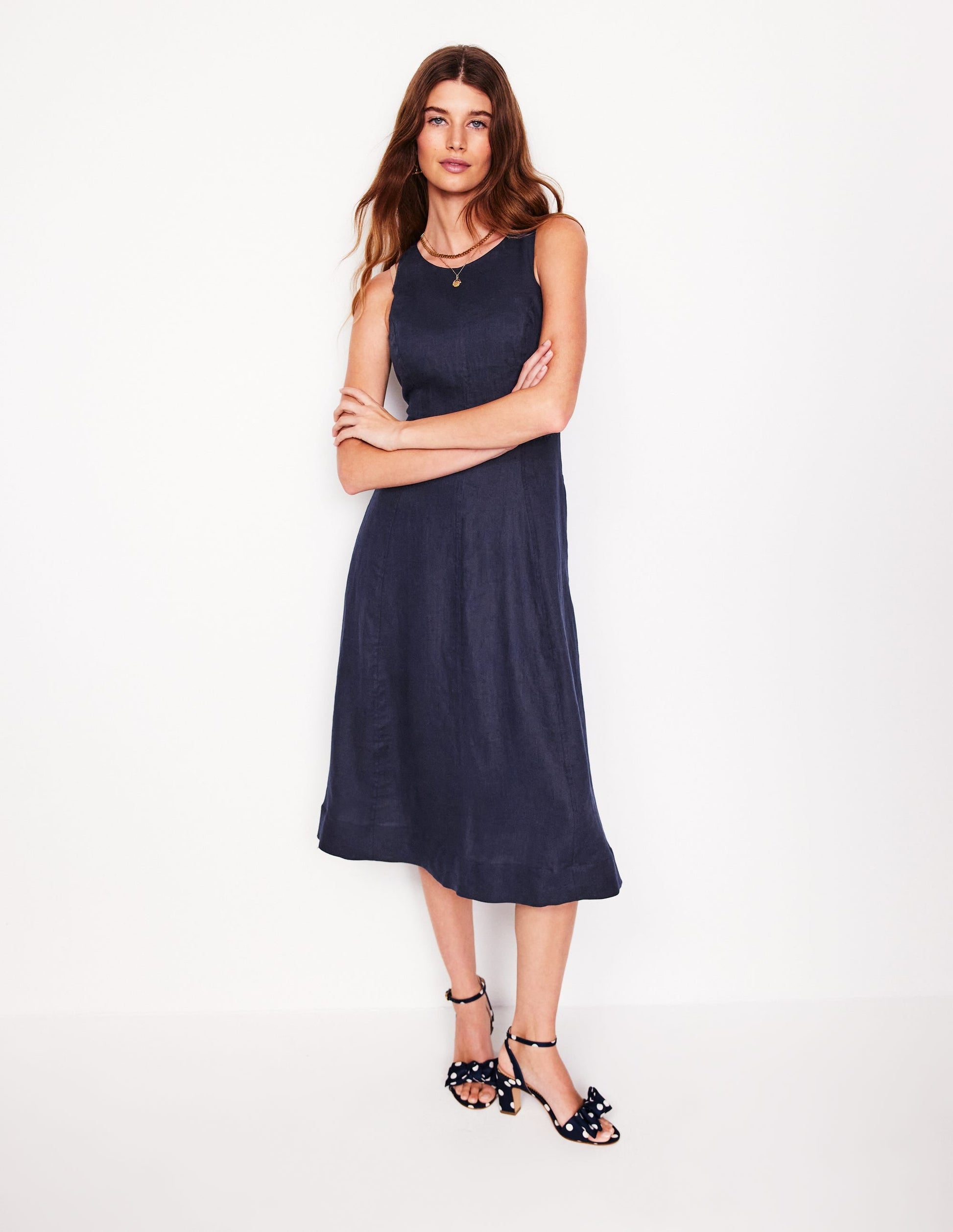 Carla Linen Midi Dress-Navy-4
