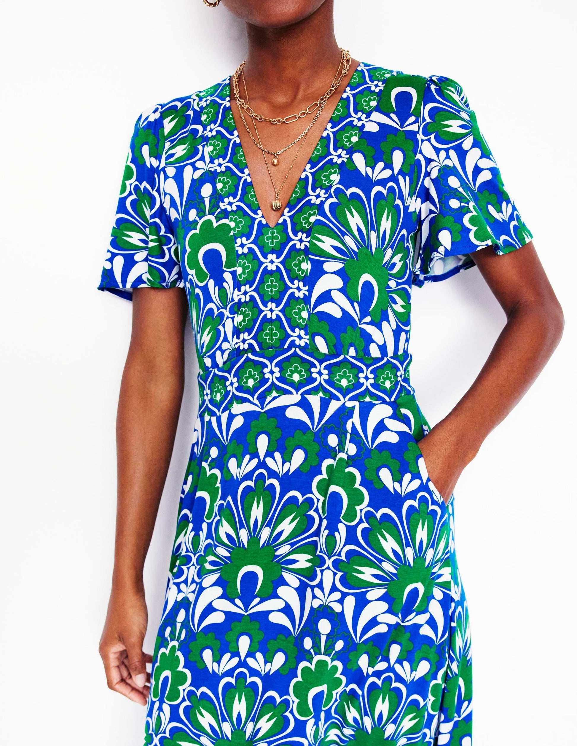 Ellie Flutter Maxi Tea Dress-Blue, Decorative Dandelion-2