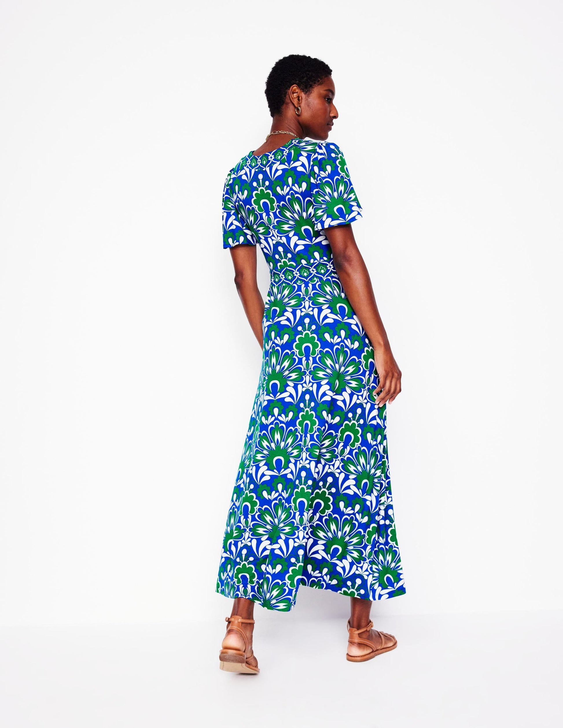 Ellie Flutter Maxi Tea Dress-Blue, Decorative Dandelion-3