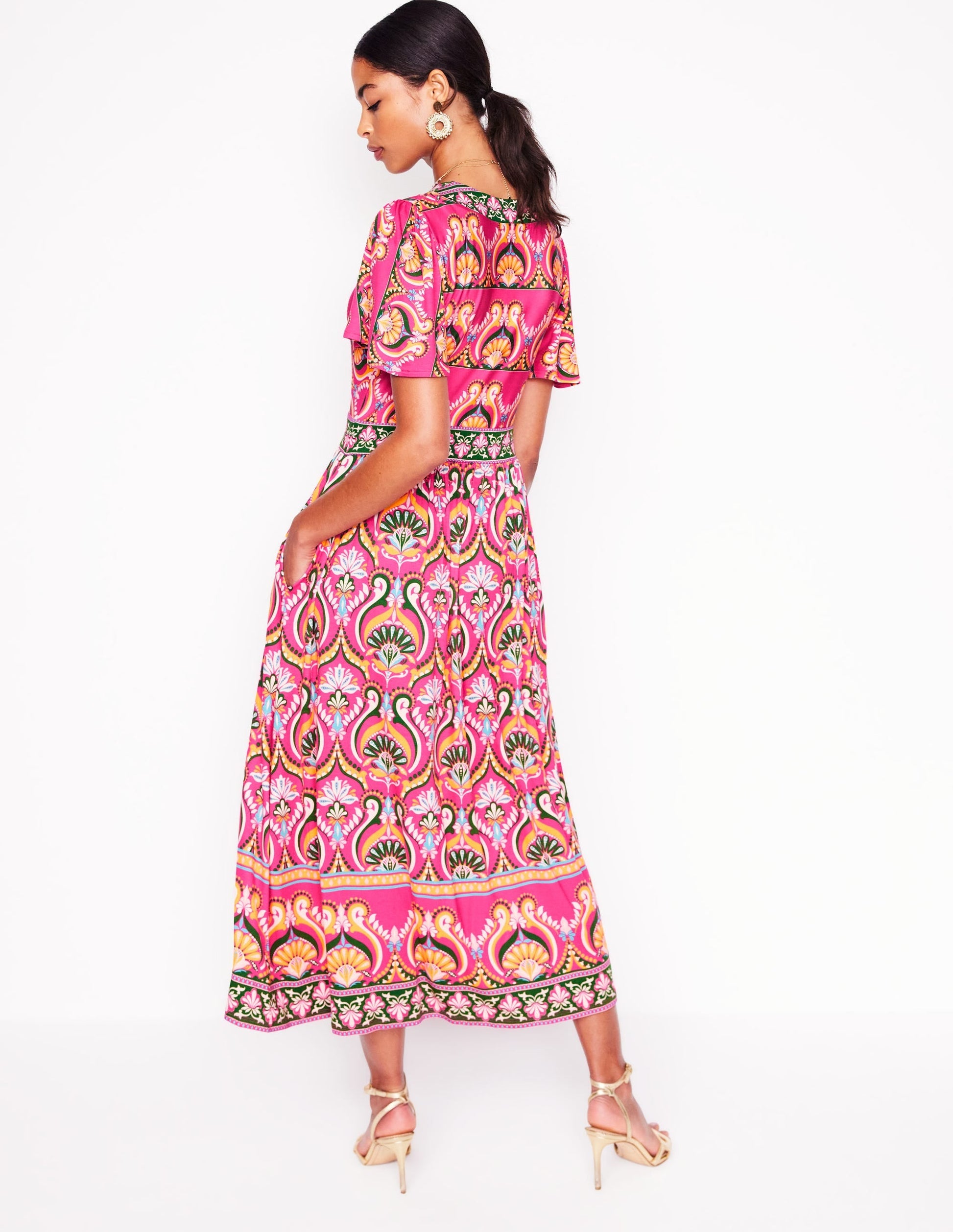 Ellie Flutter Maxi Tea Dress-Pink Peony, Ornamental Floral-2