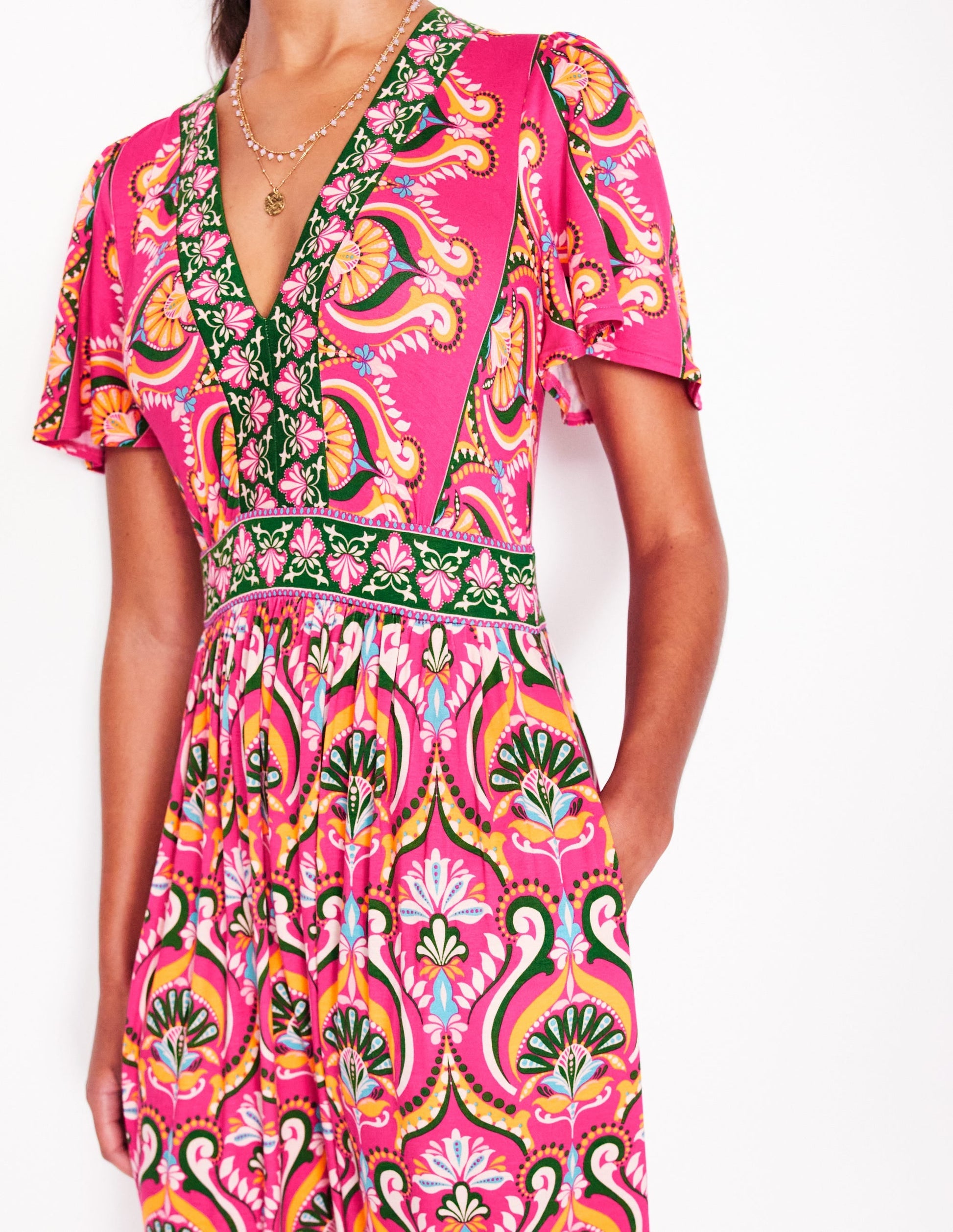 Ellie Flutter Maxi Tea Dress-Pink Peony, Ornamental Floral-3