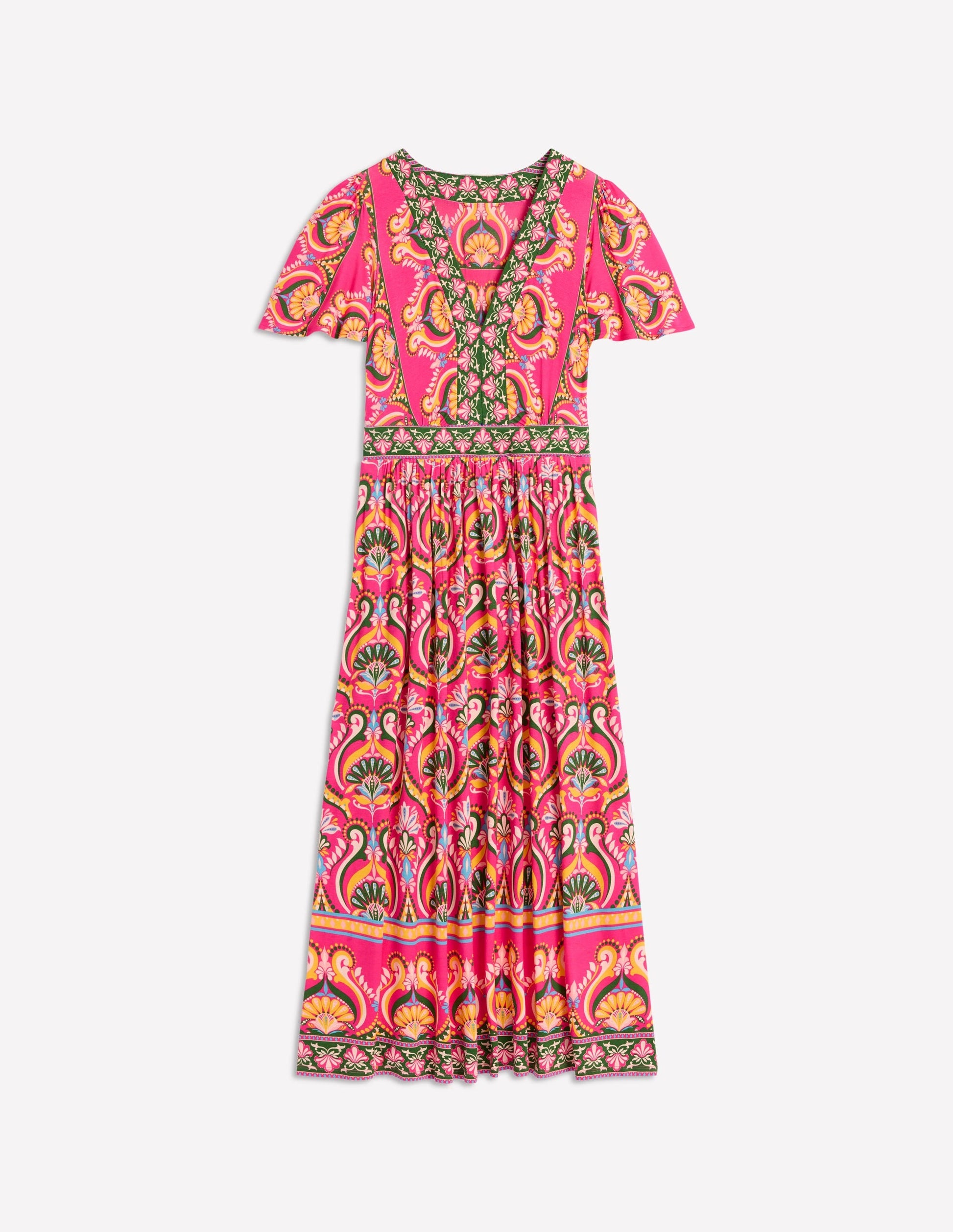 Ellie Flutter Maxi Tea Dress-Pink Peony, Ornamental Floral-5