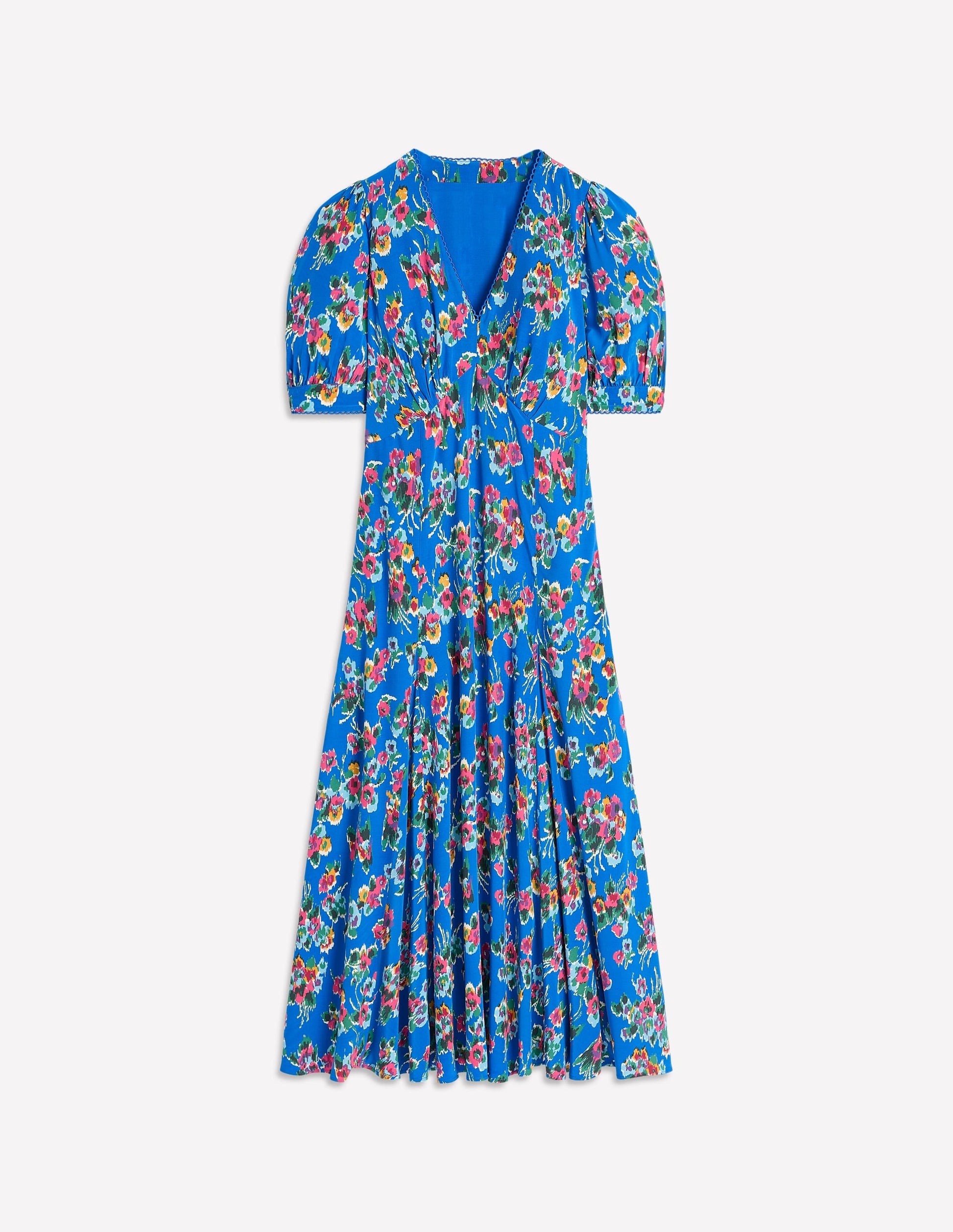 Rosie Godet Tea Dress-Gallery Blue, Abstract Posy-3