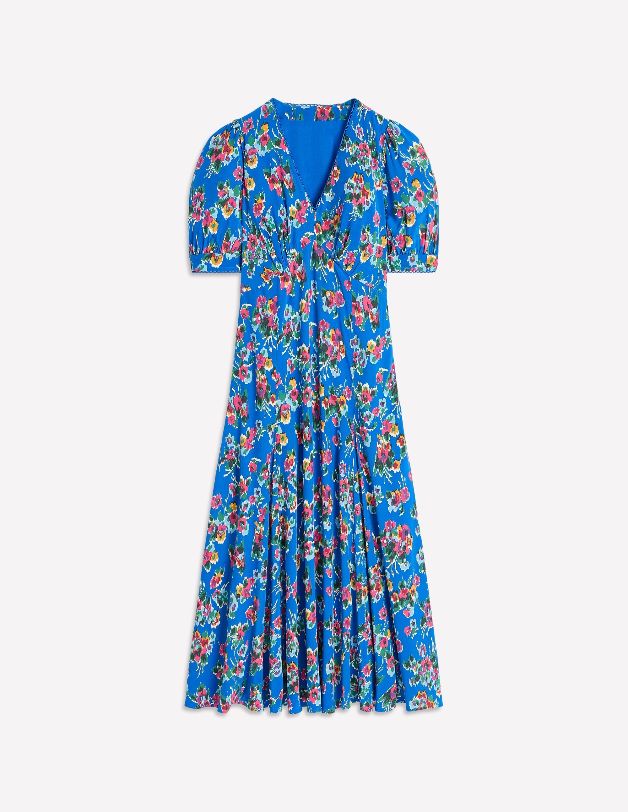 Rosie Godet Tea Dress-Gallery Blue, Abstract Posy - Image 3
