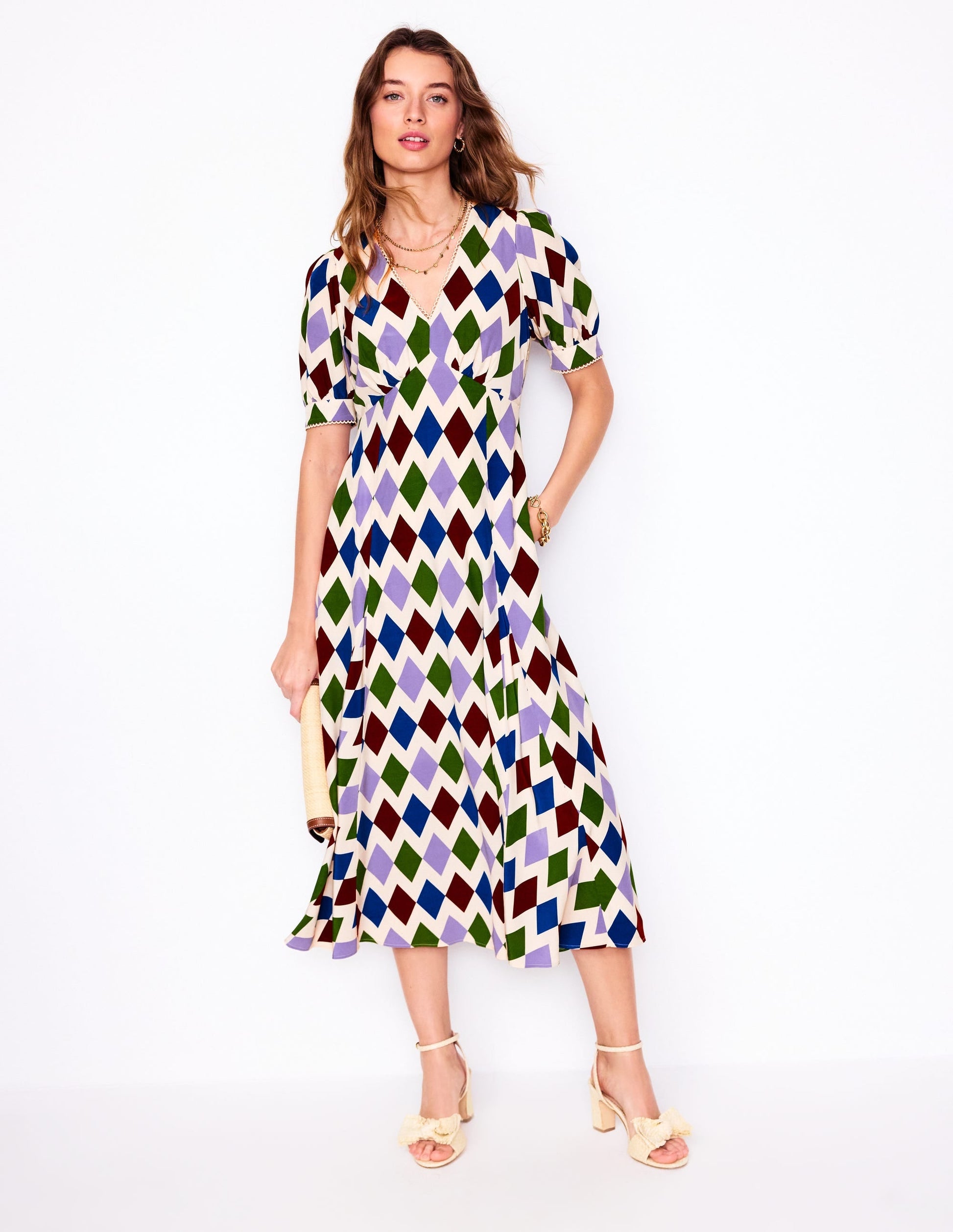 Rosie Godet Tea Dress-Multi, Diamond Stripe-1