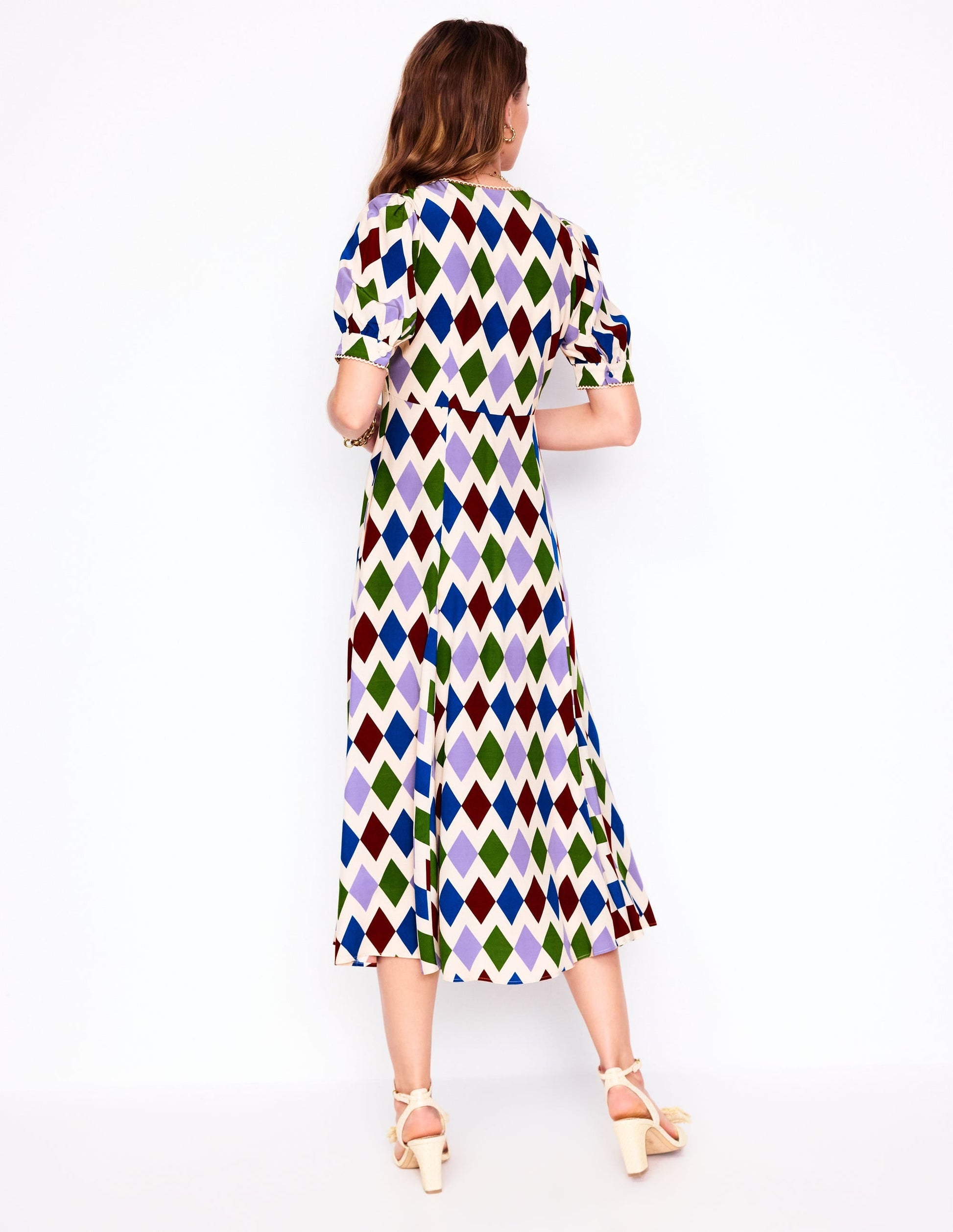 Rosie Godet Tea Dress-Multi, Diamond Stripe-3