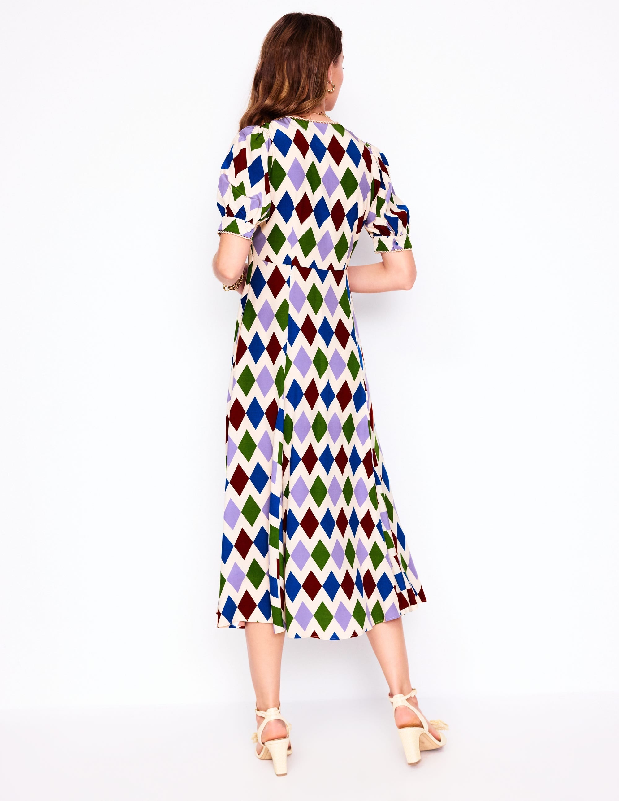 Rosie Godet Tea Dress-Multi, Diamond Stripe - Image 3