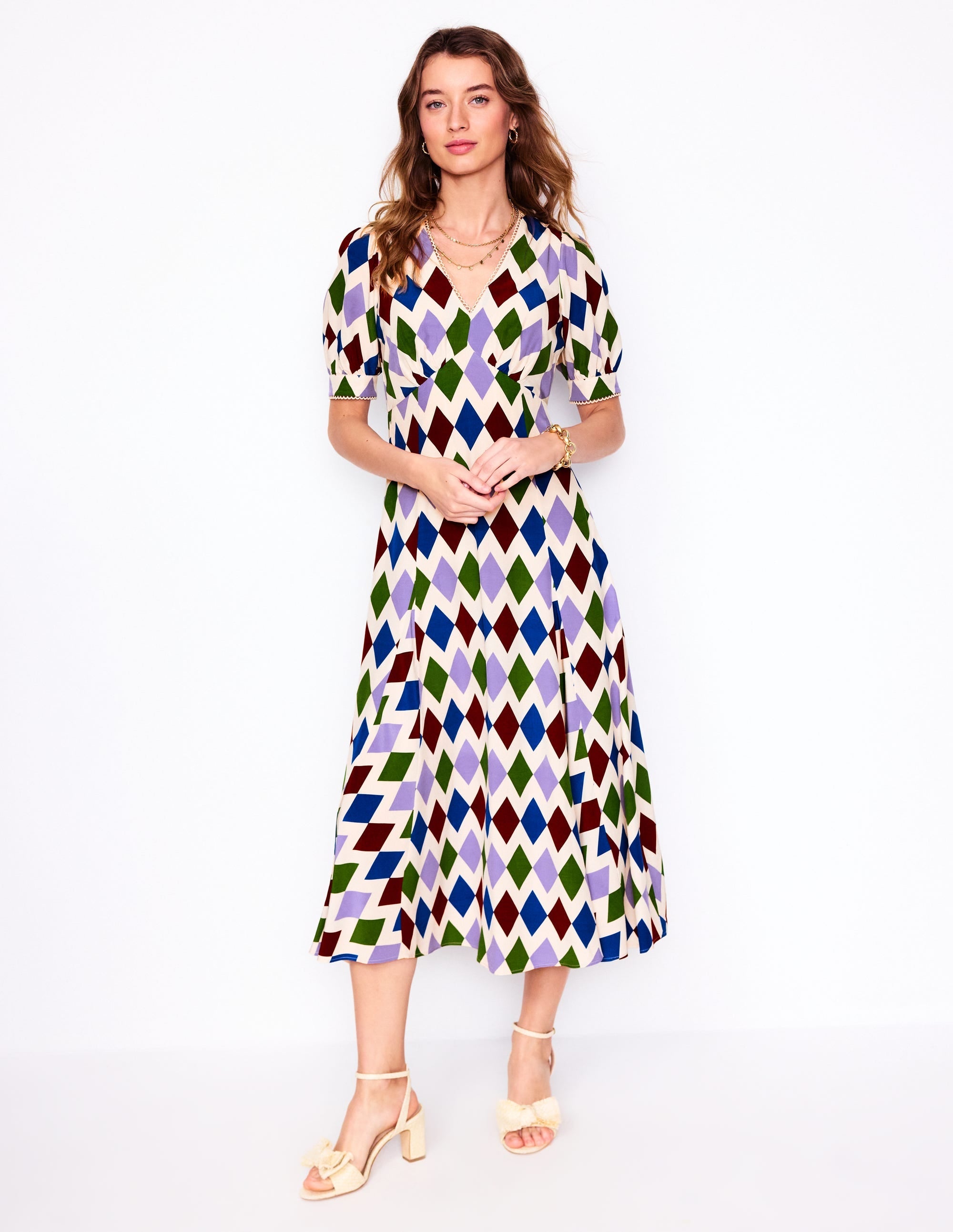 Rosie Godet Tea Dress-Multi, Diamond Stripe - Image 4