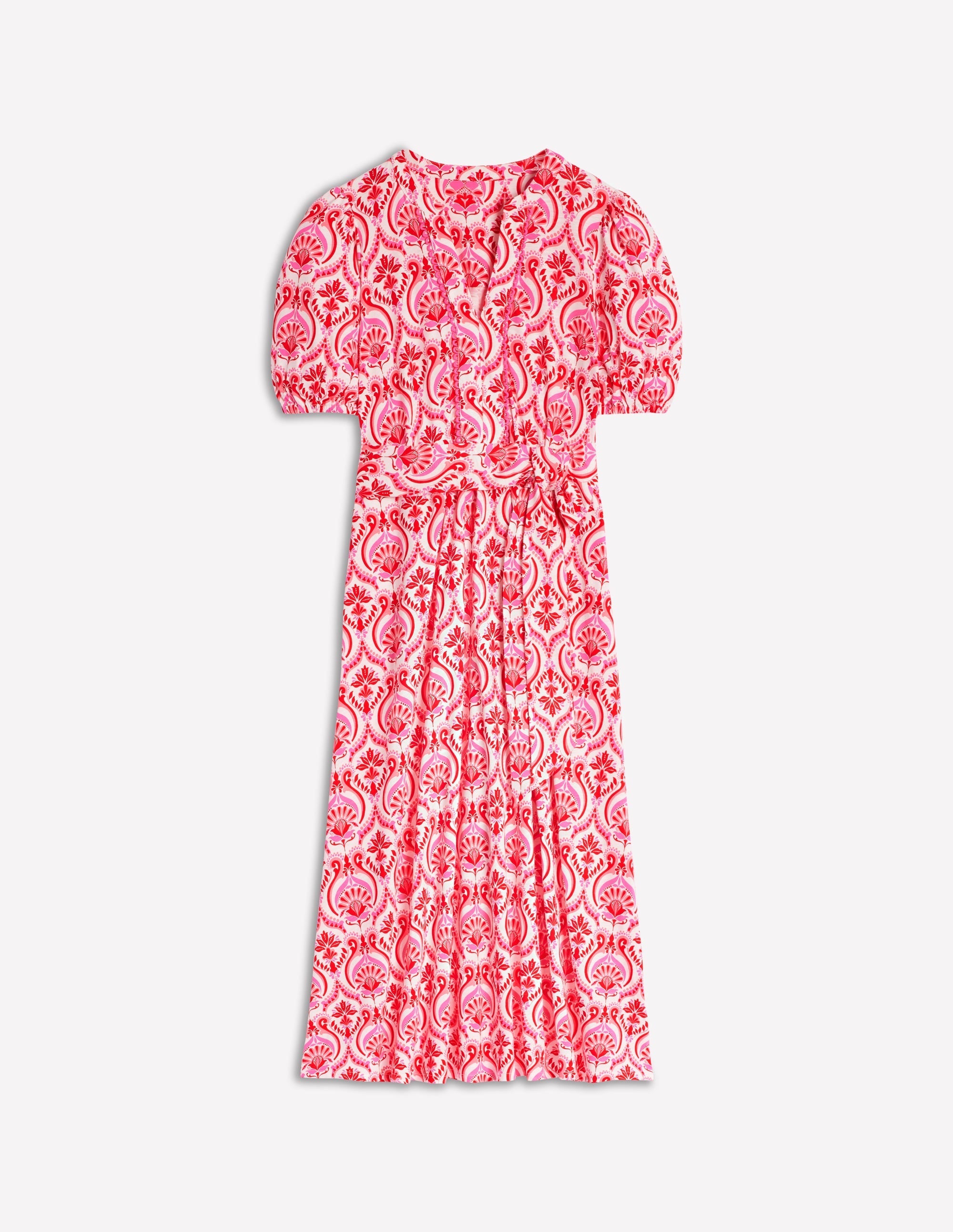 Sofia Trim jersey midi dress-Poppy Red, Ornamental Floral - Image 2