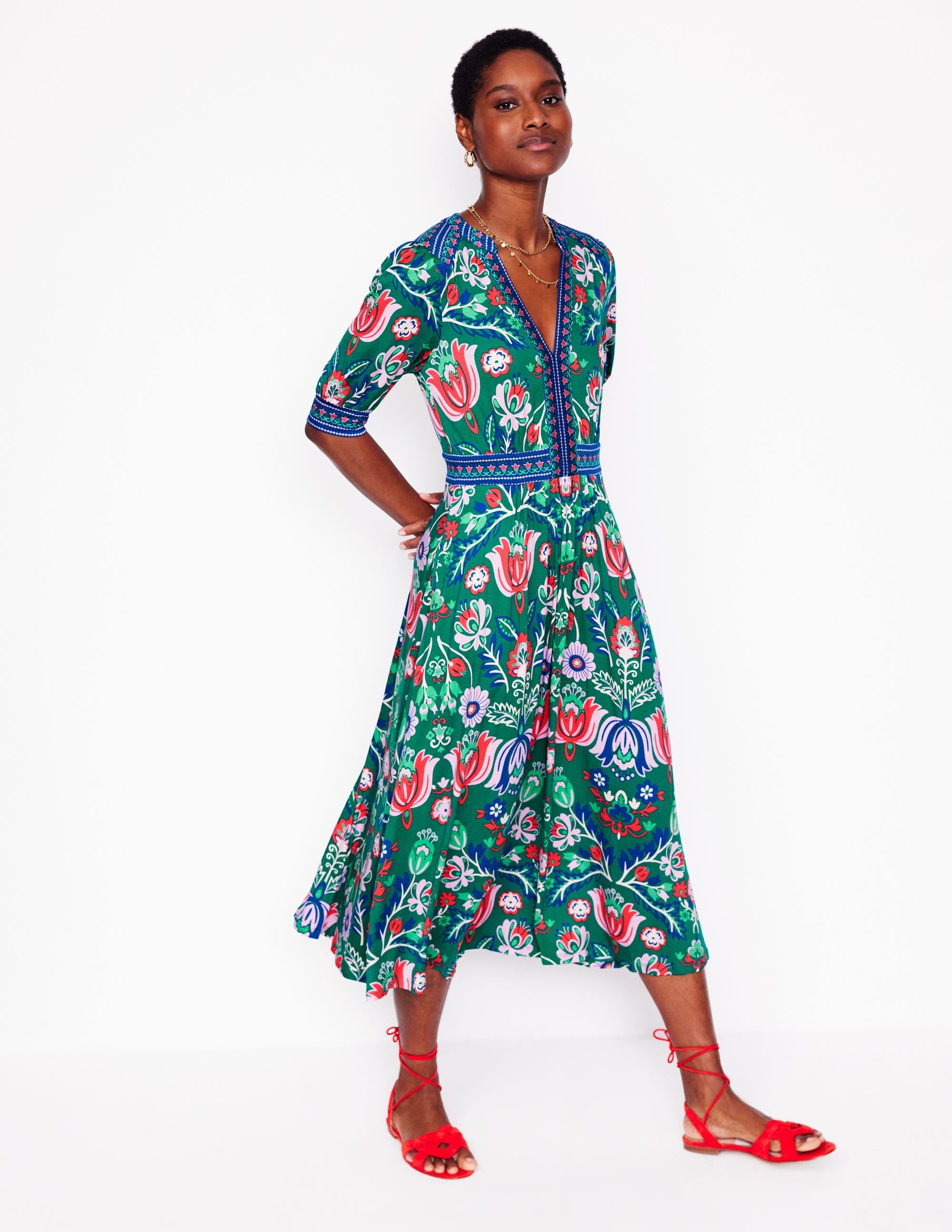 Lily Jersey Midi Tea Dress-Forest Grass, Tulip Fusion - Image 2