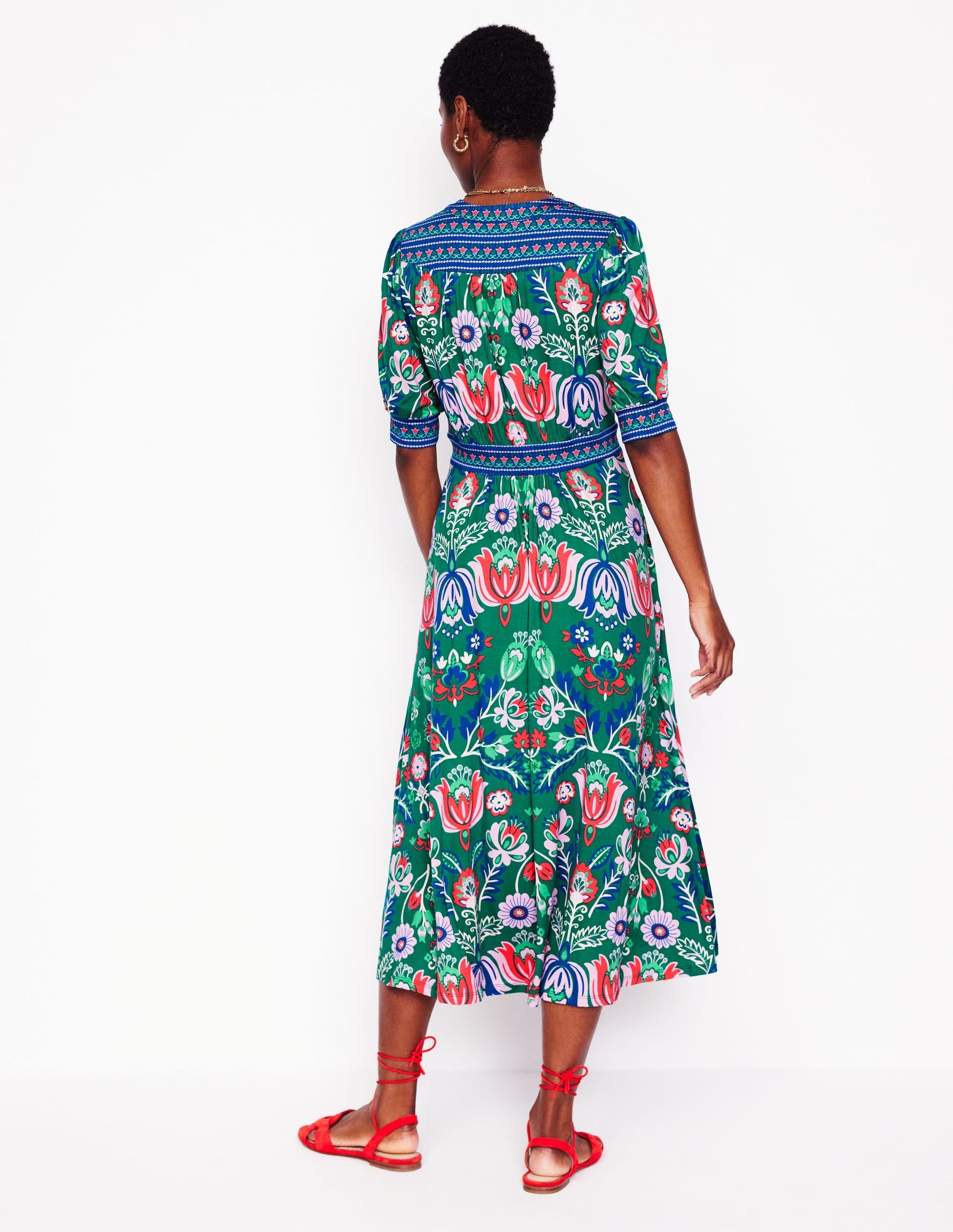 Lily Jersey Midi Tea Dress-Forest Grass, Tulip Fusion-3