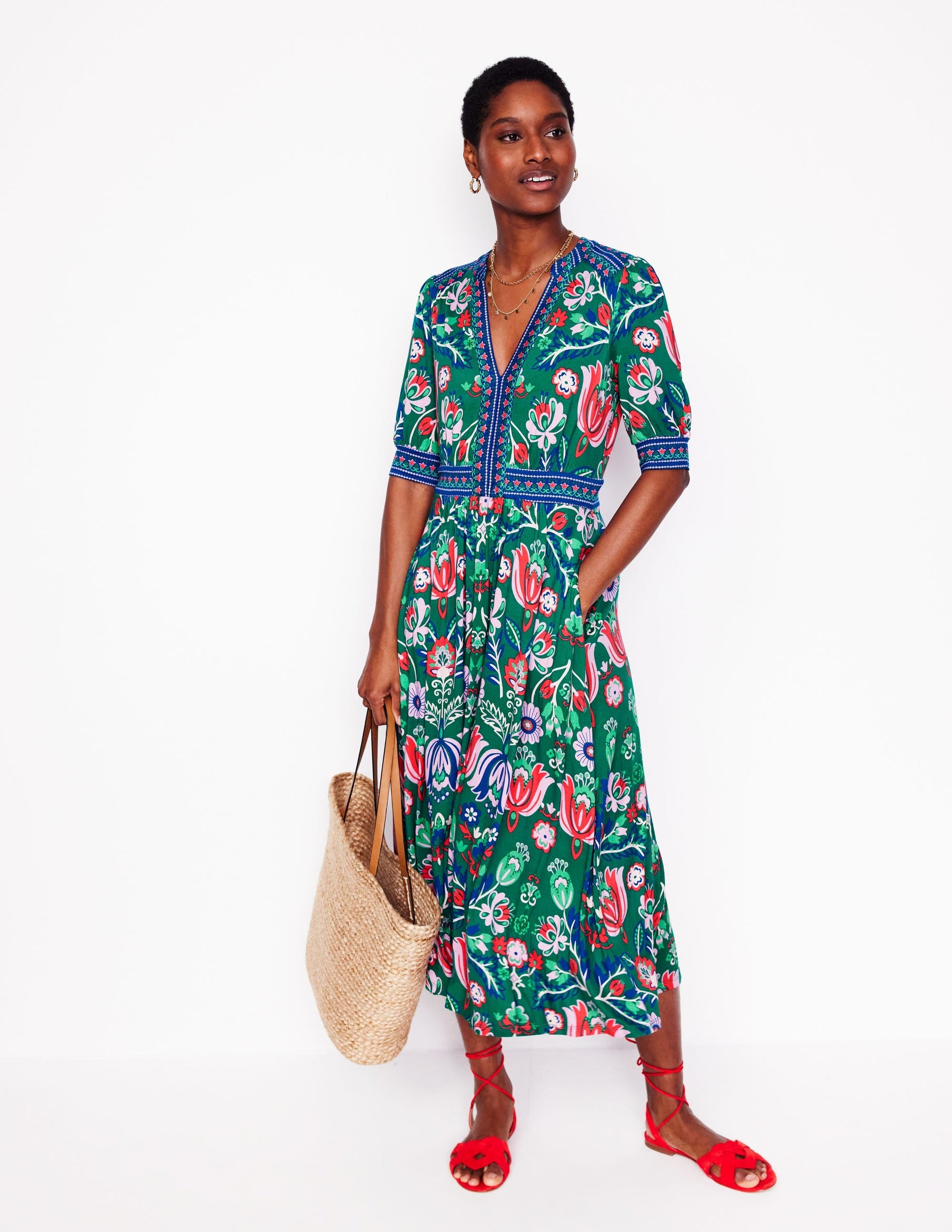 Lily Jersey Midi Tea Dress-Forest Grass, Tulip Fusion-4