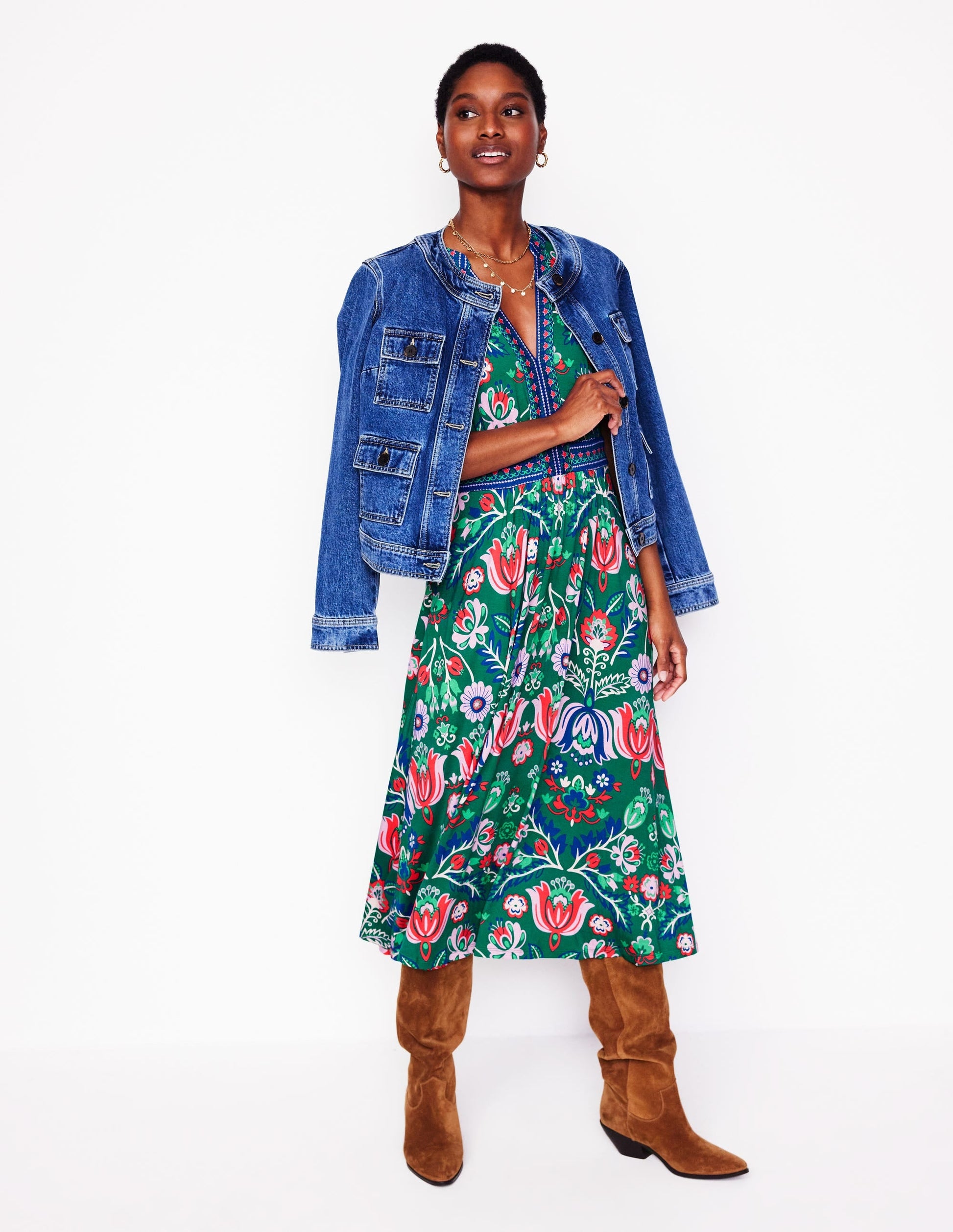 Lily Jersey Midi Tea Dress-Forest Grass, Tulip Fusion-5