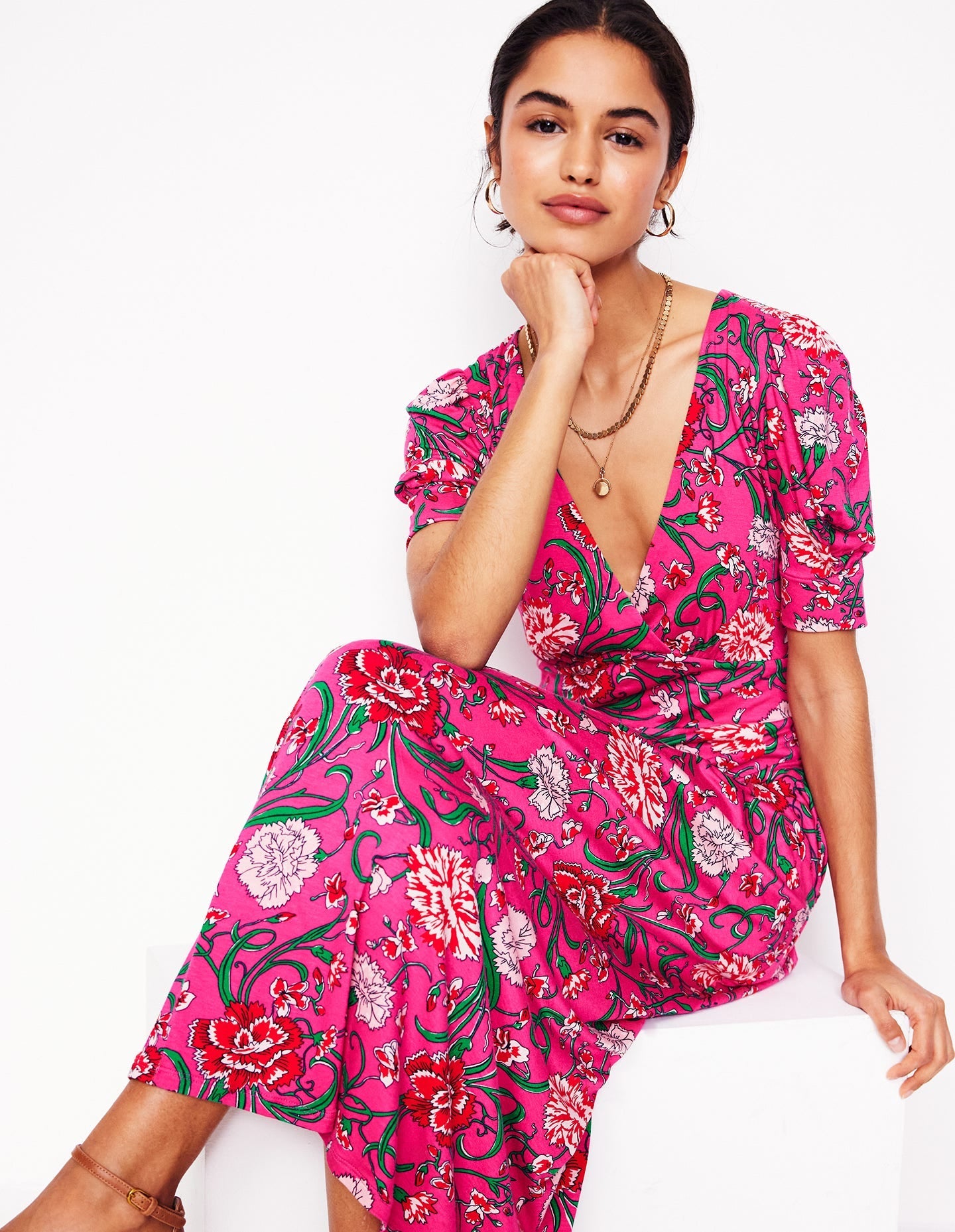 Kristen Pleated Jersey Dress-Pink Yarrow, Carnation Vine - Image 2