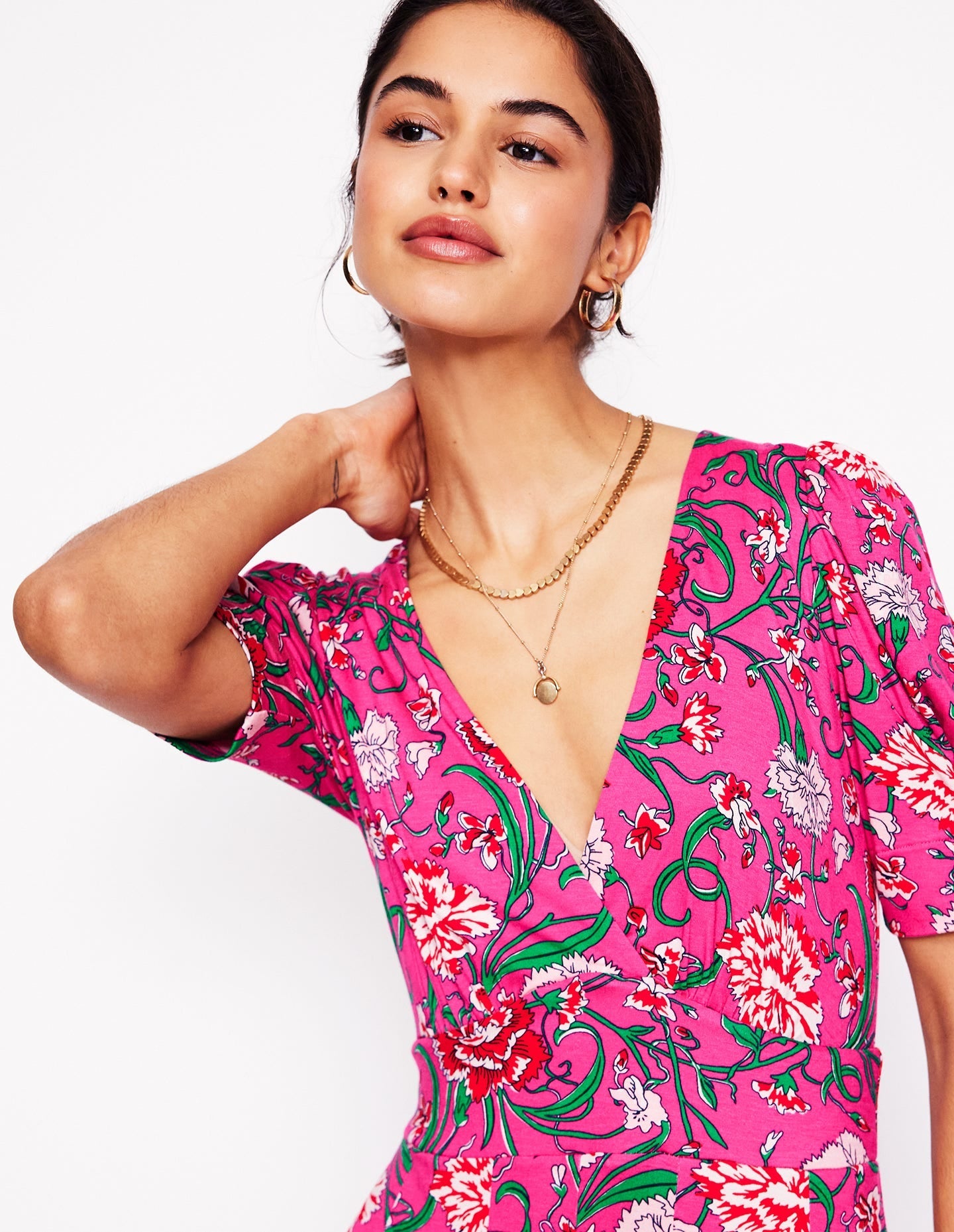 Kristen Pleated Jersey Dress-Pink Yarrow, Carnation Vine - Image 3