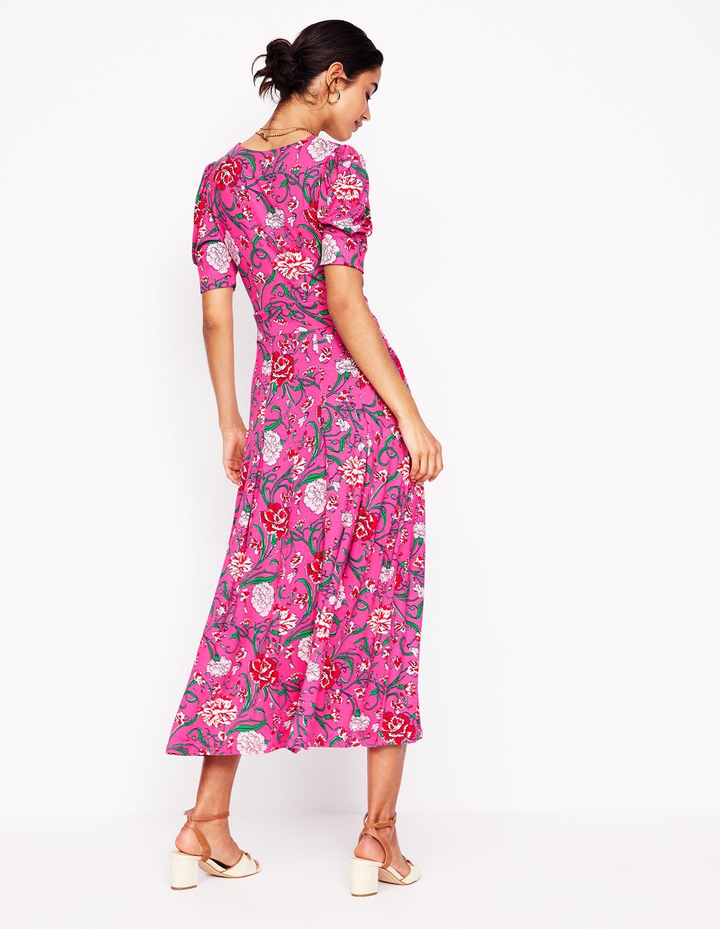 Kristen Pleated Jersey Dress-Pink Yarrow, Carnation Vine-4