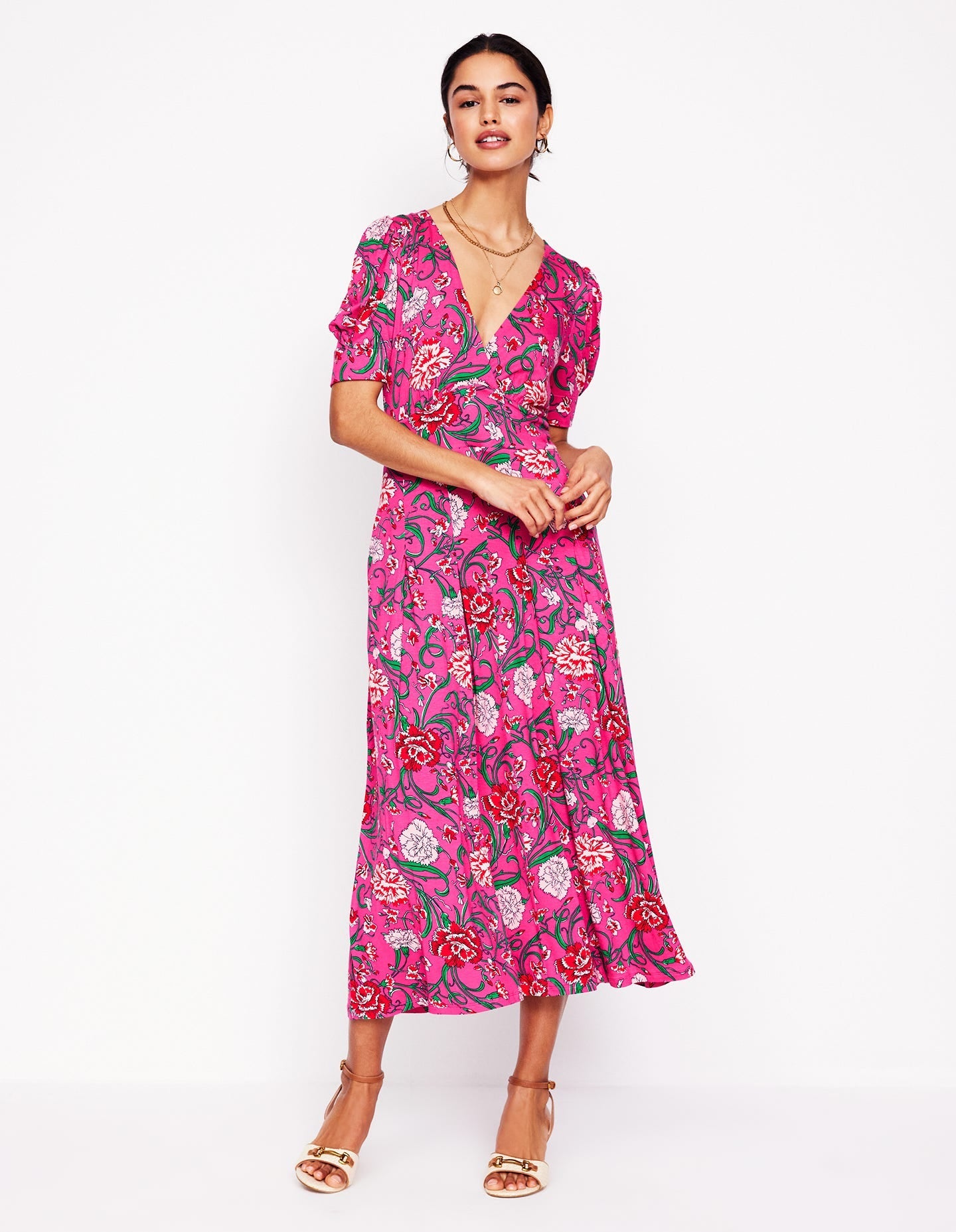 Kristen Pleated Jersey Dress-Pink Yarrow, Carnation Vine-5