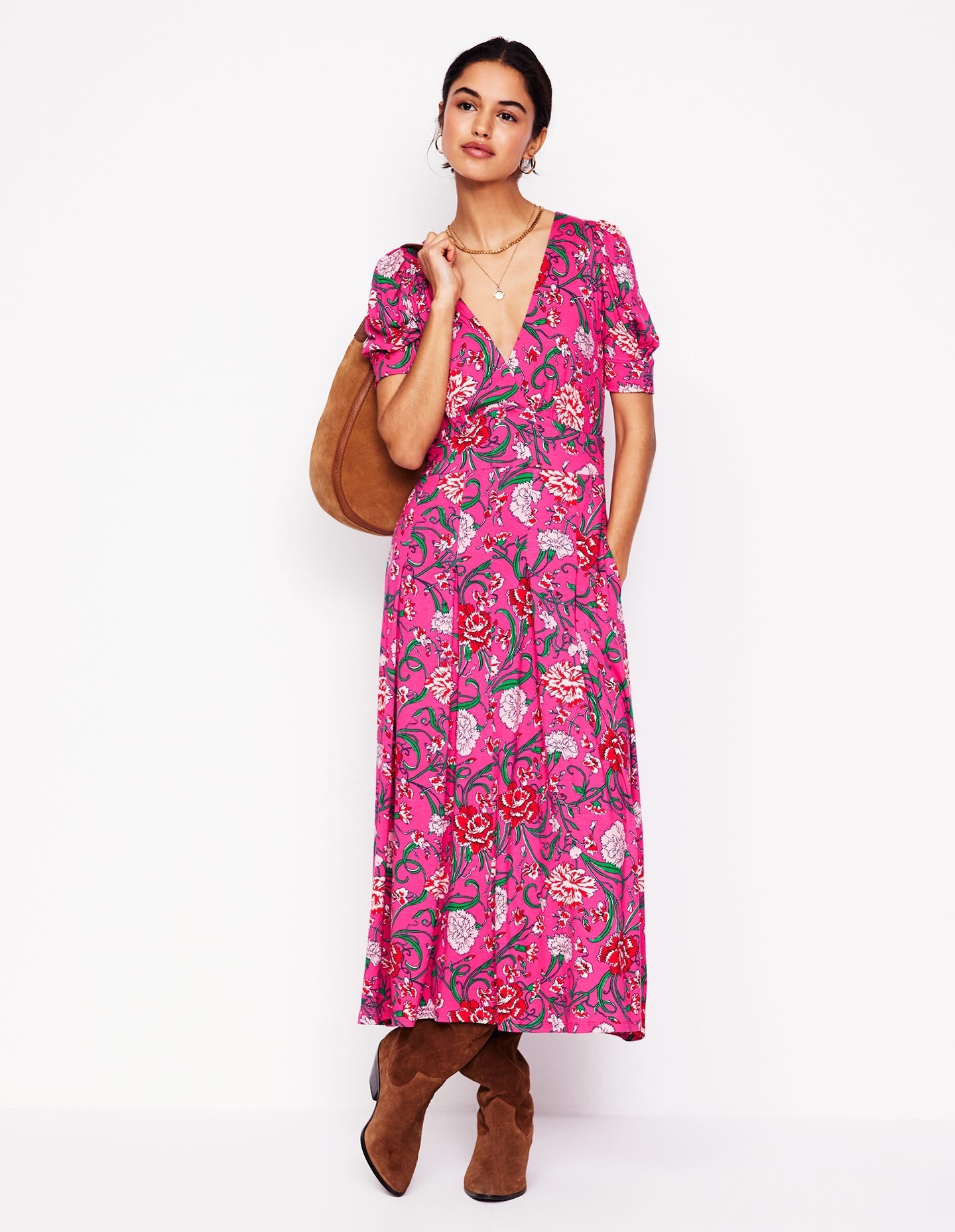 Kristen Pleated Jersey Dress-Pink Yarrow, Carnation Vine-6