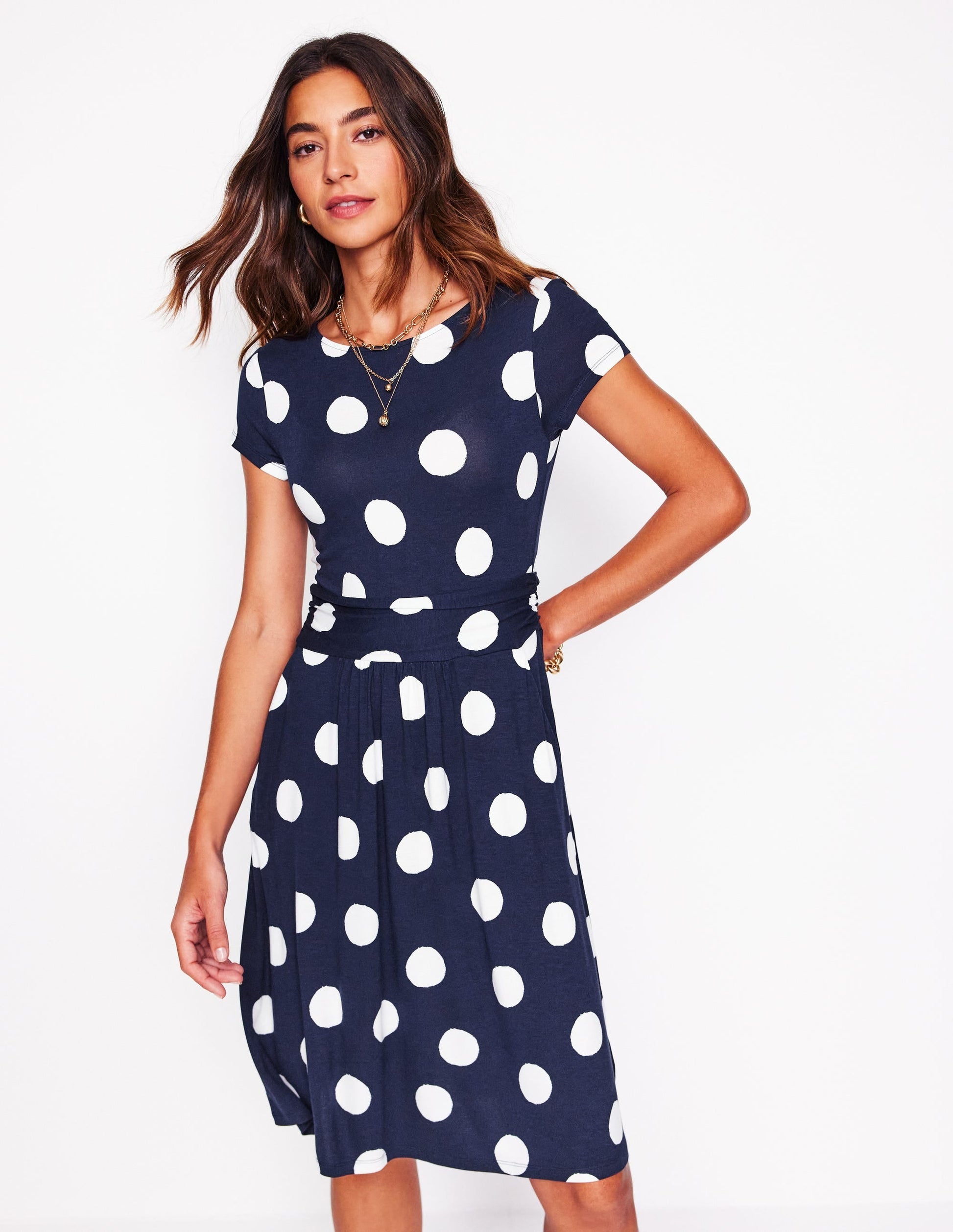 Amelie Jersey Dress-French Navy, Abstract Dot-1