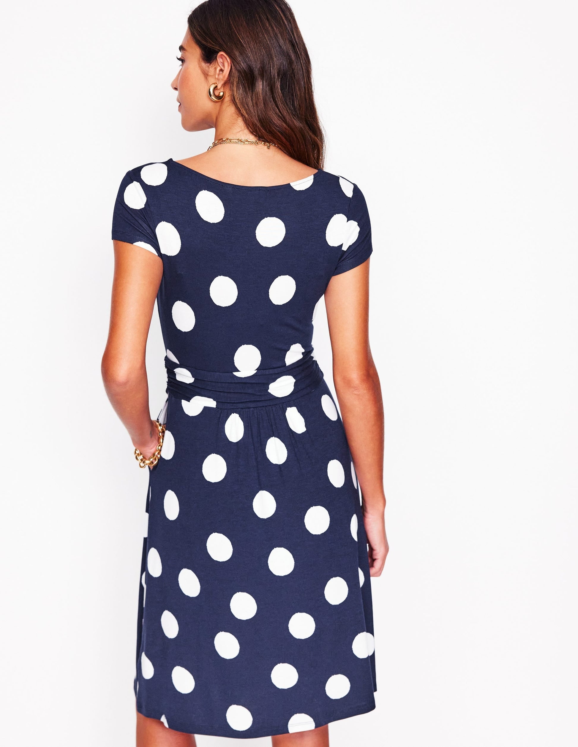 Amelie Jersey Dress-French Navy, Abstract Dot-3