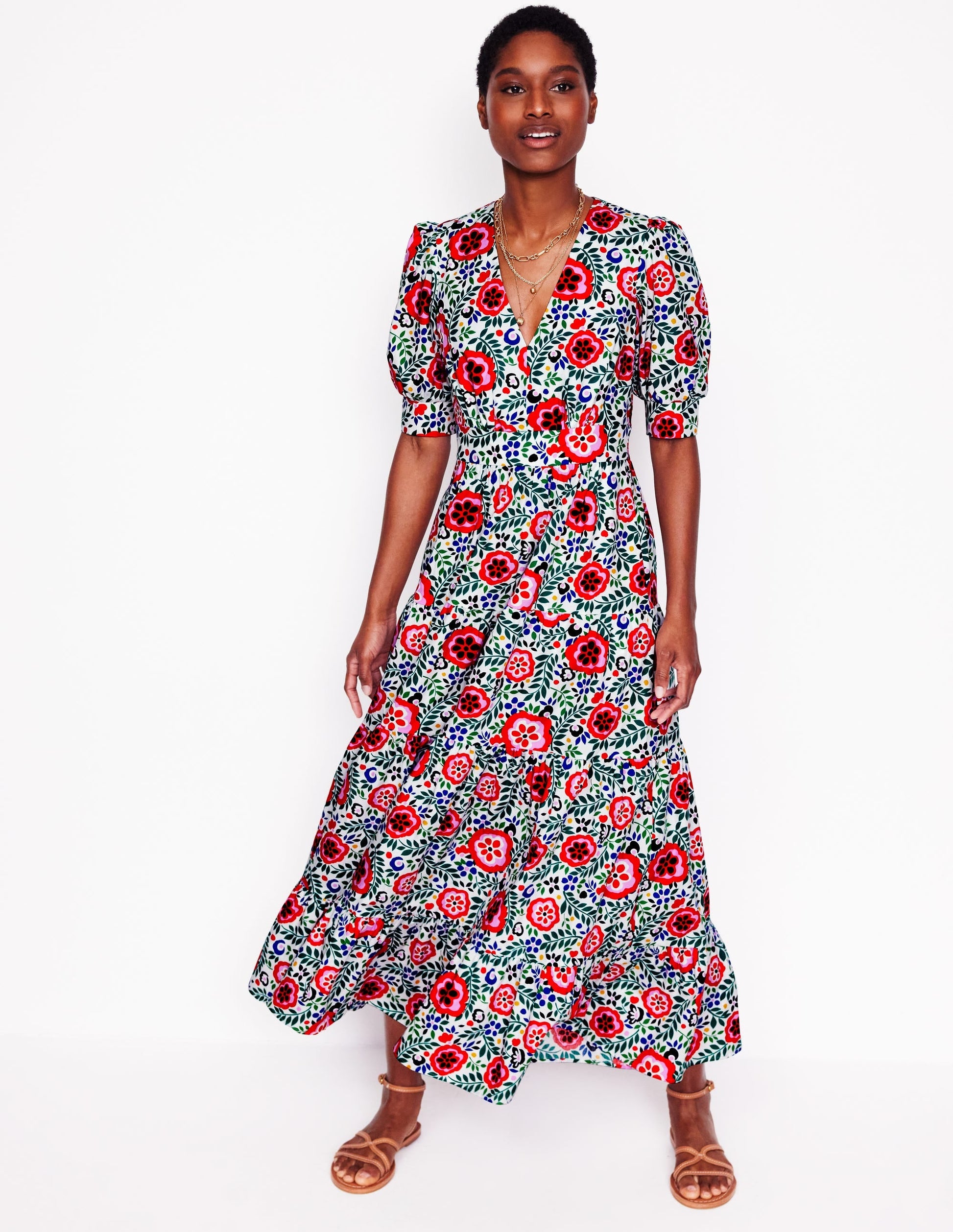 Bella Puff Sleeve Maxi Dress-Multi, Foliage Scatter-1