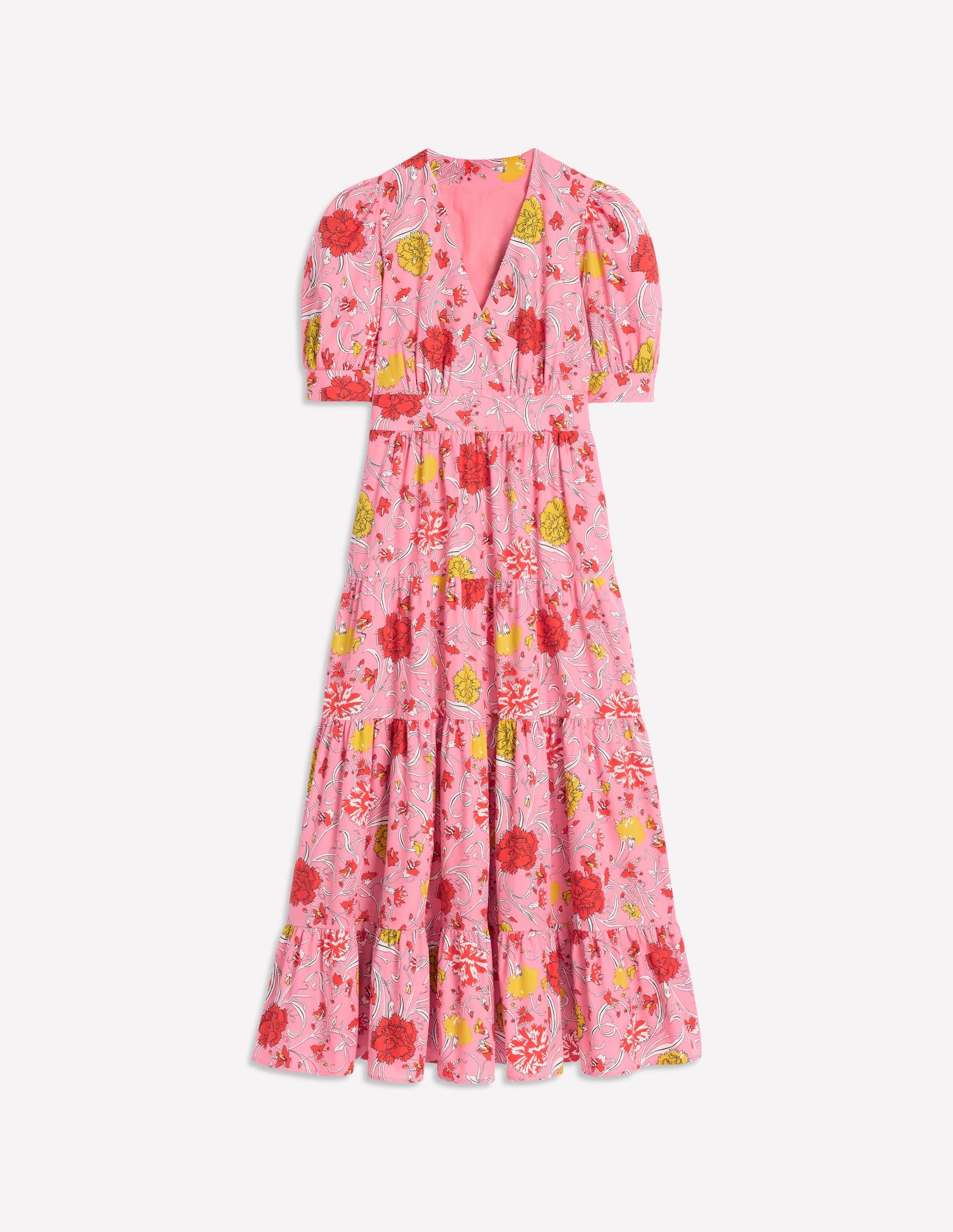 Bella Puff Sleeve Maxi Dress-Salmon Pink, Carnation Vine-6