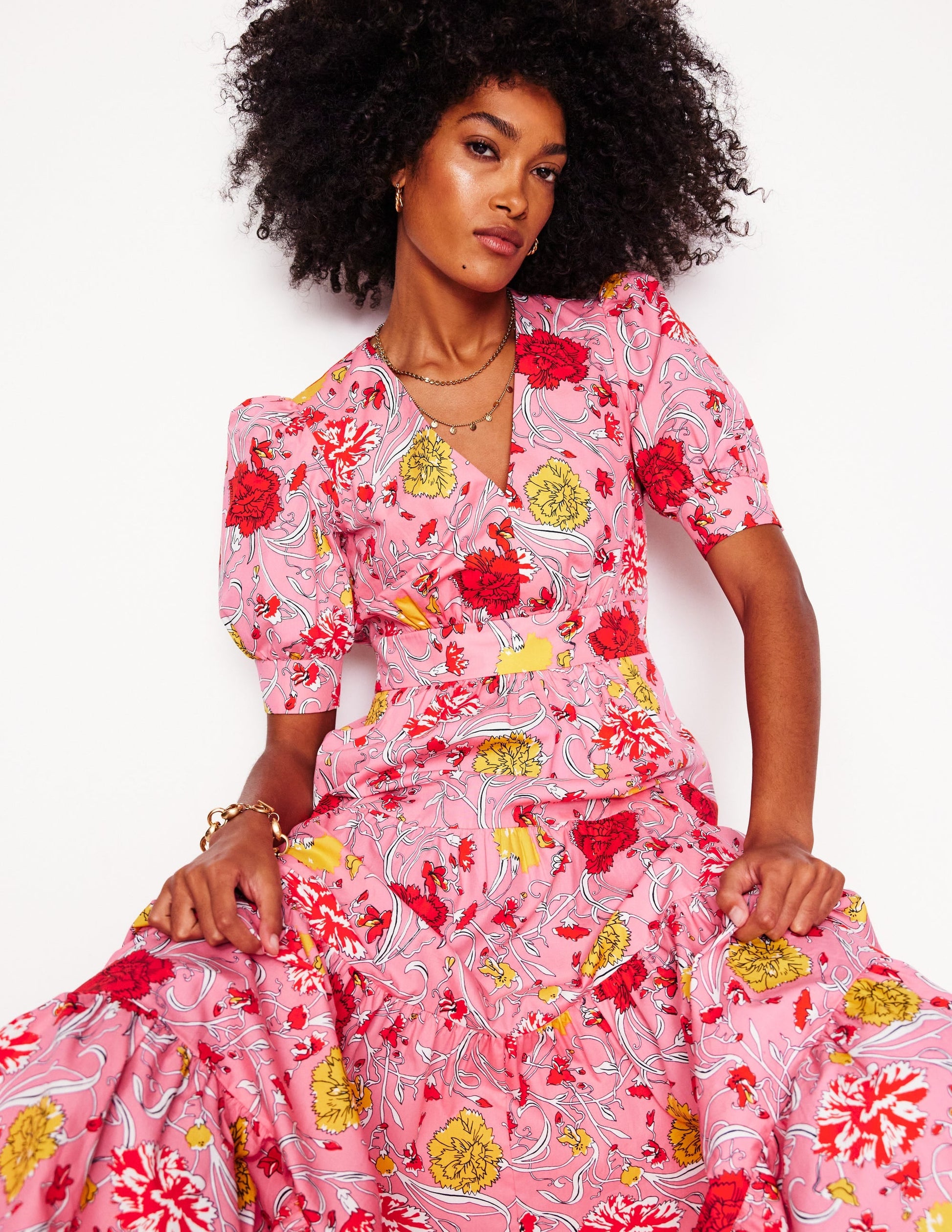 Bella Puff Sleeve Maxi Dress-Salmon Pink, Carnation Vine-1