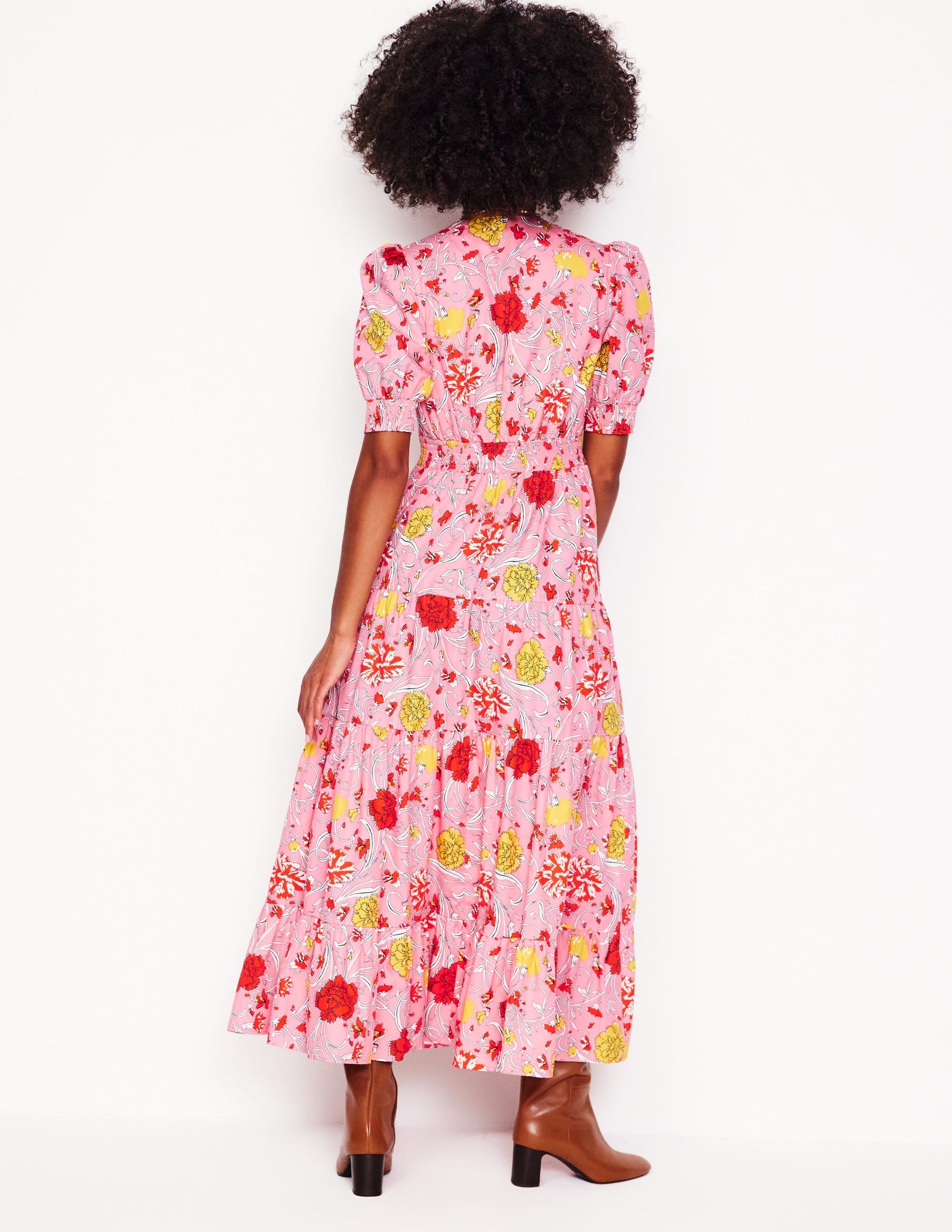Bella Puff Sleeve Maxi Dress-Salmon Pink, Carnation Vine-3
