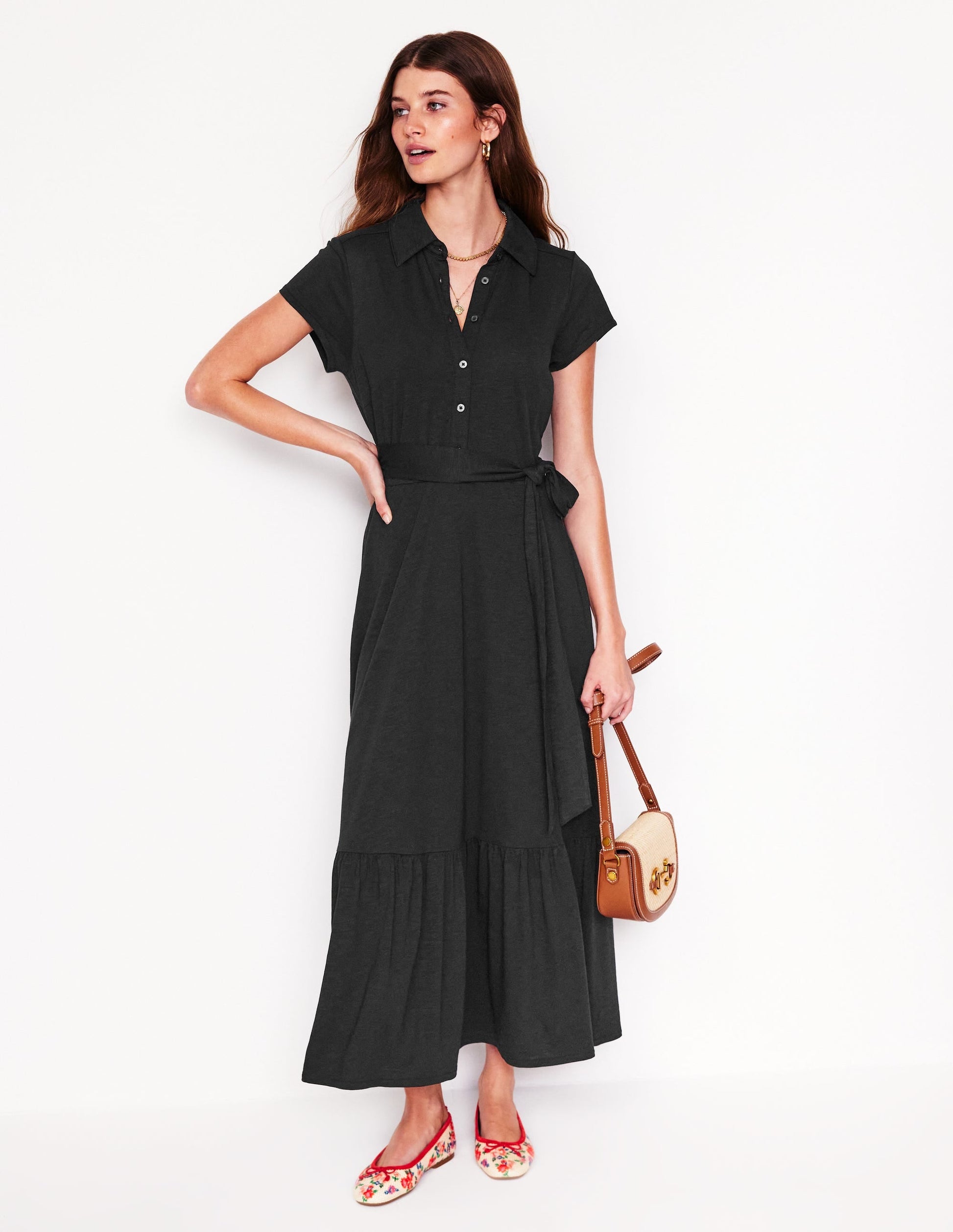 Cressida Jersey Shirt Dress-Black-1