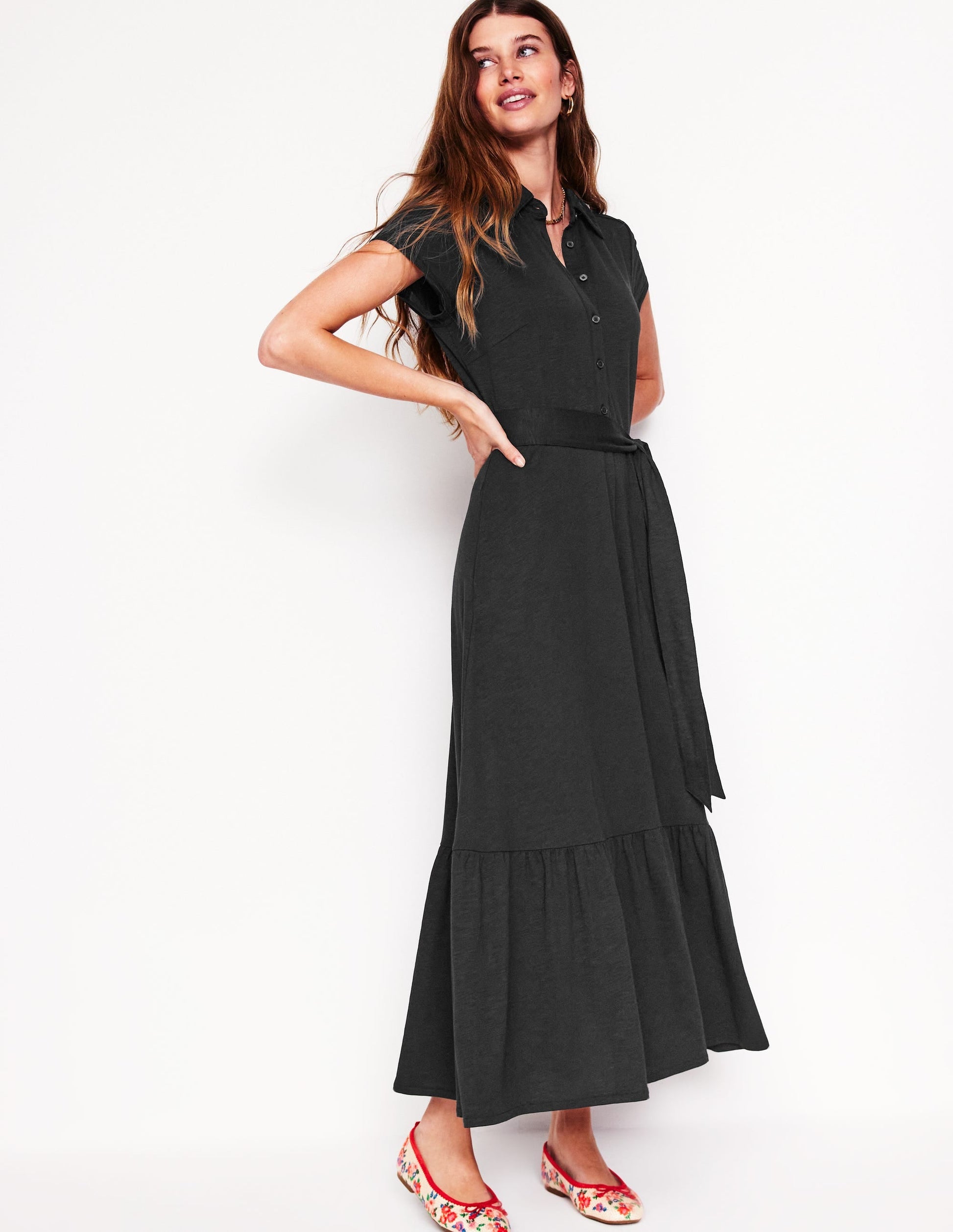 Cressida Jersey Shirt Dress-Black-4