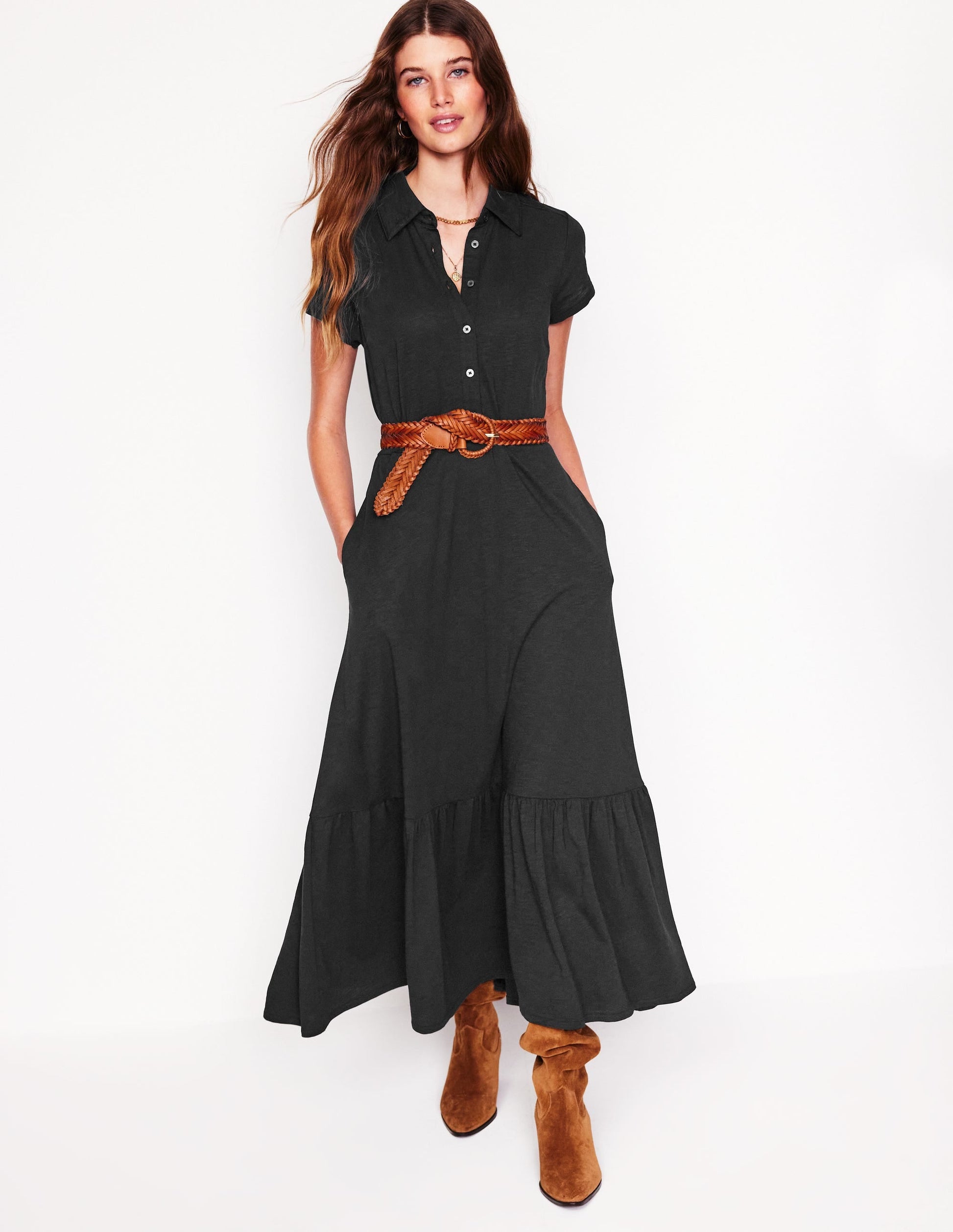 Cressida Jersey Shirt Dress-Black-5