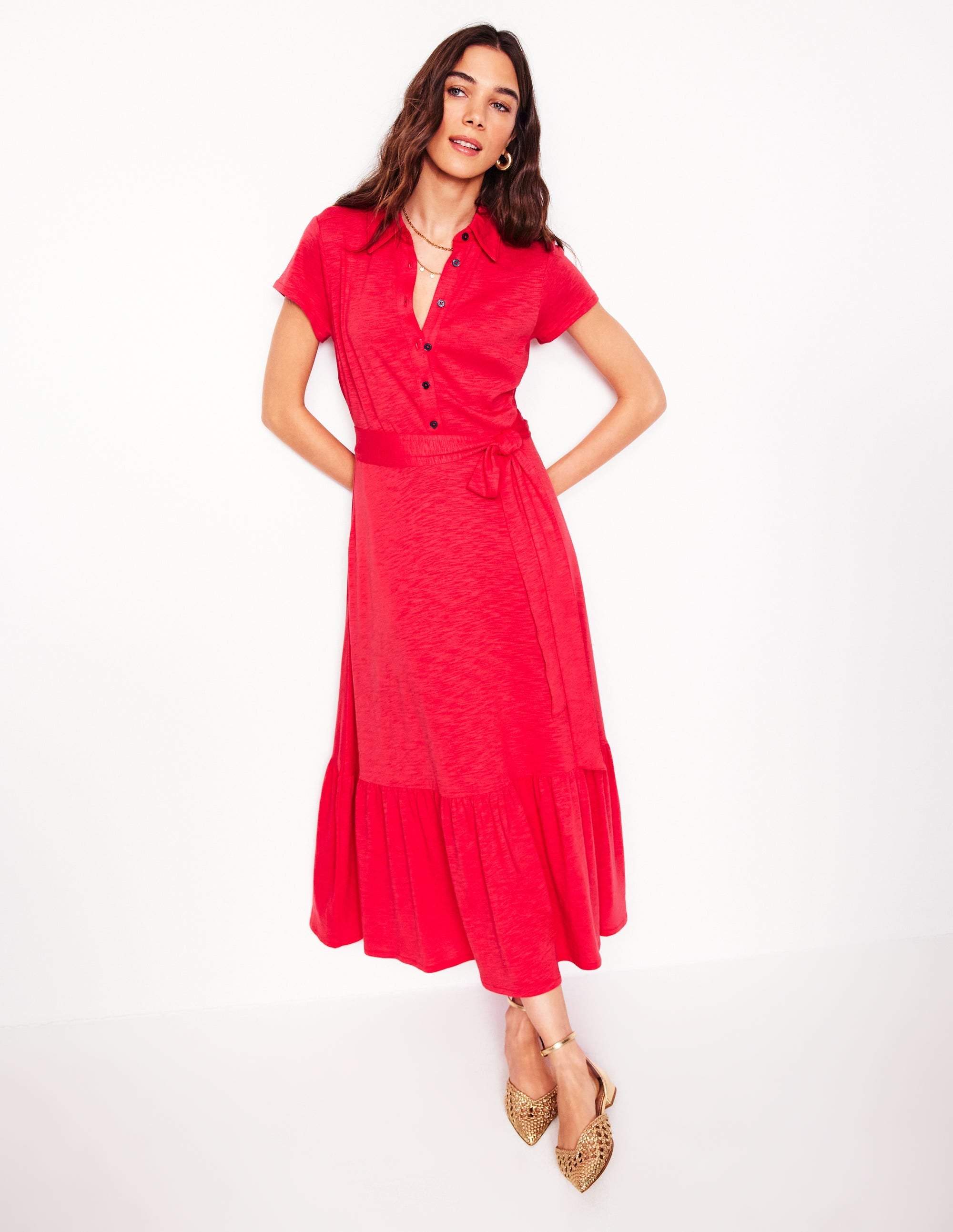 Cressida Jersey Shirt Dress-Jewel Red - Image 1