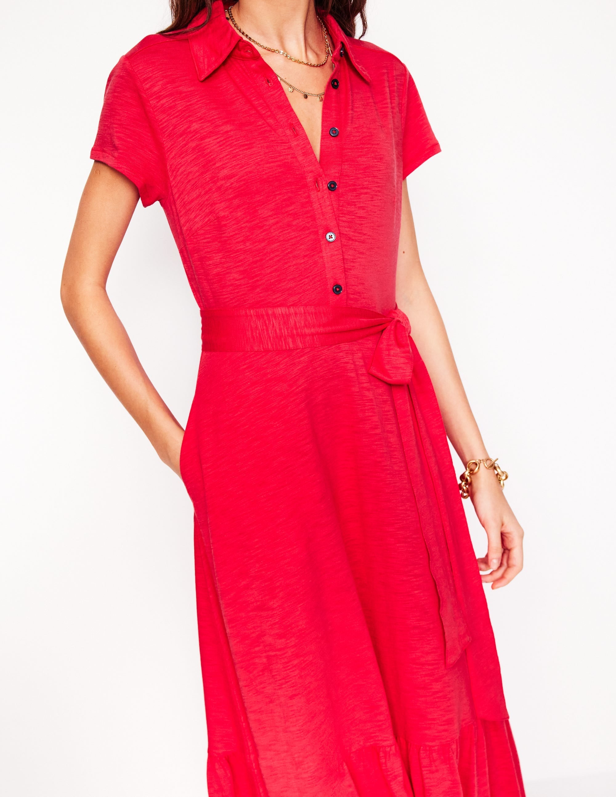Cressida Jersey Shirt Dress-Jewel Red - Image 2